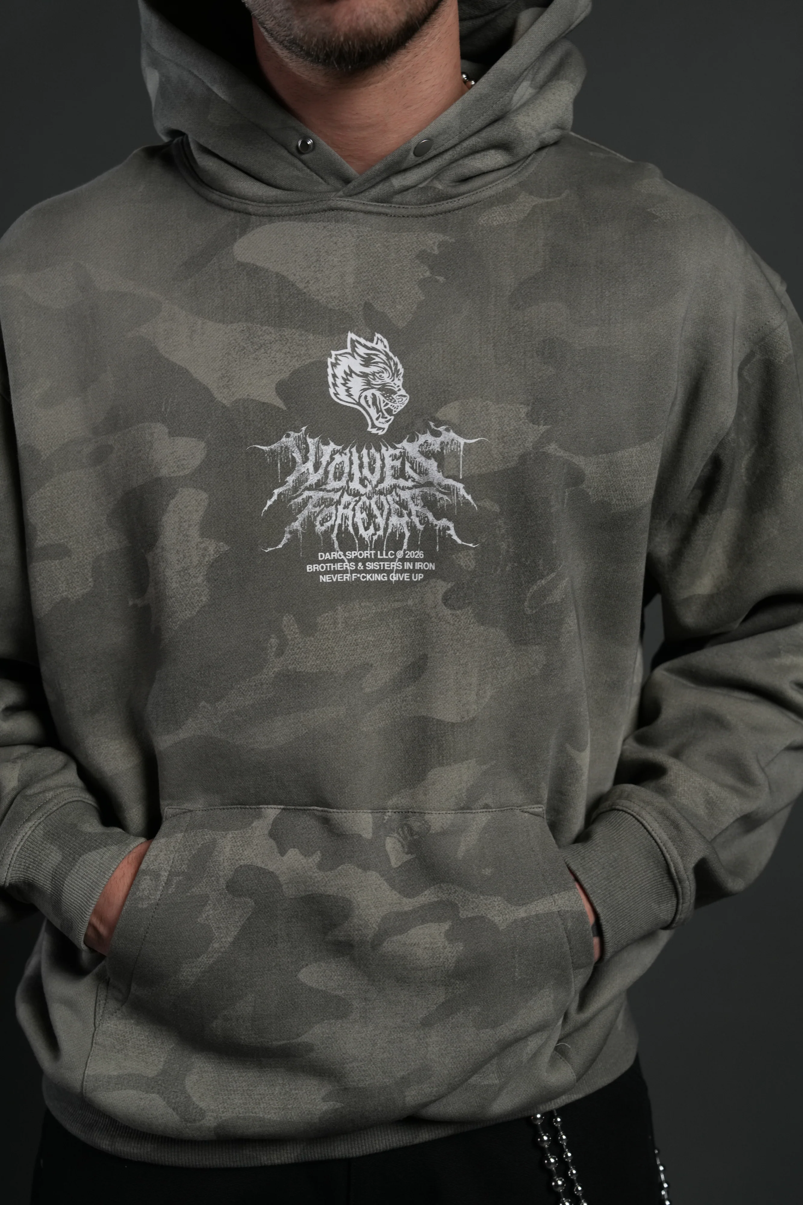 Drip Hesh WLVS FRVR Unisex "Pierce" Hoodie in Lush Vintage Woodland Camo - Image 5