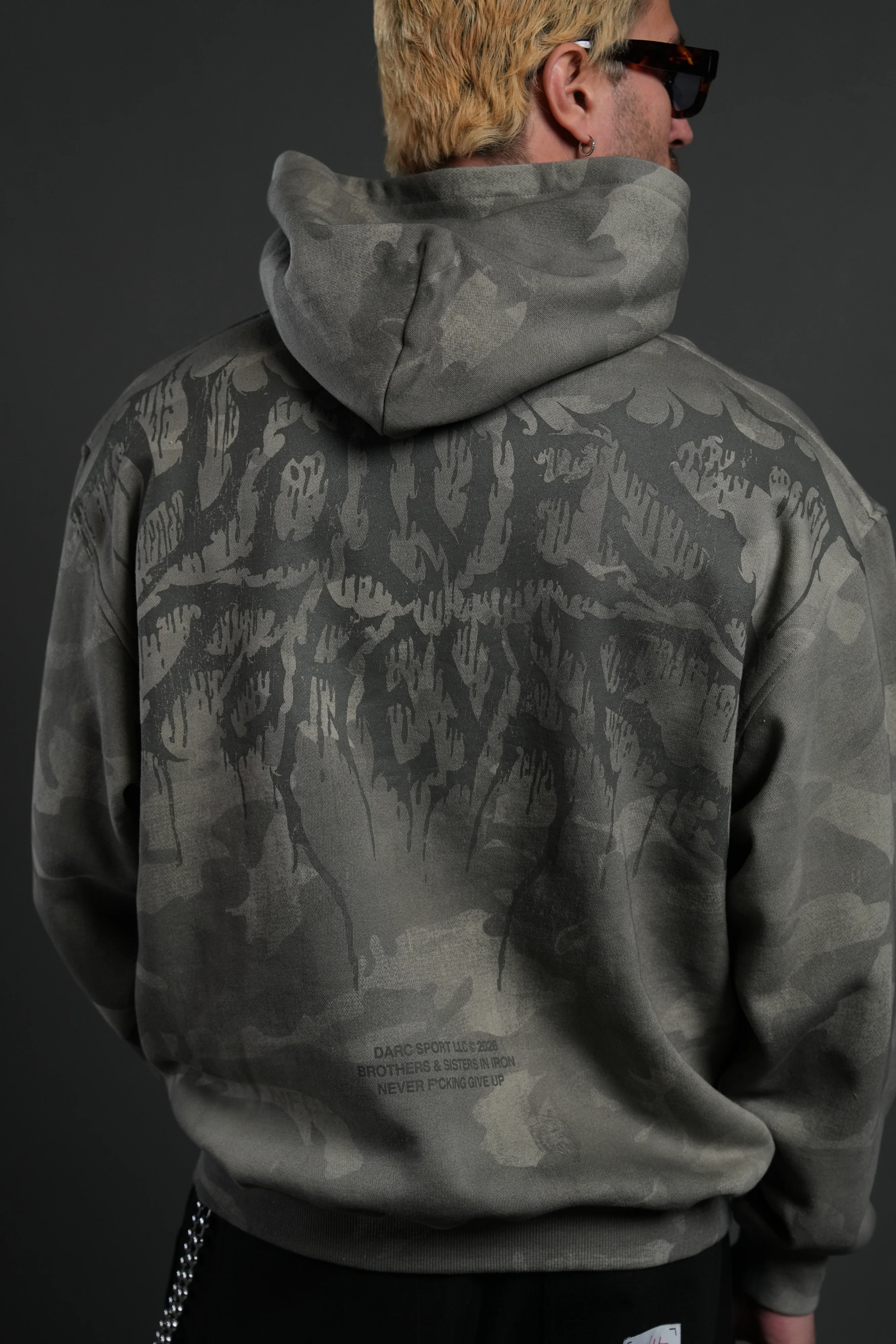 Drip Hesh WLVS FRVR Unisex "Pierce" Hoodie in Lush Vintage Woodland Camo - Image 6