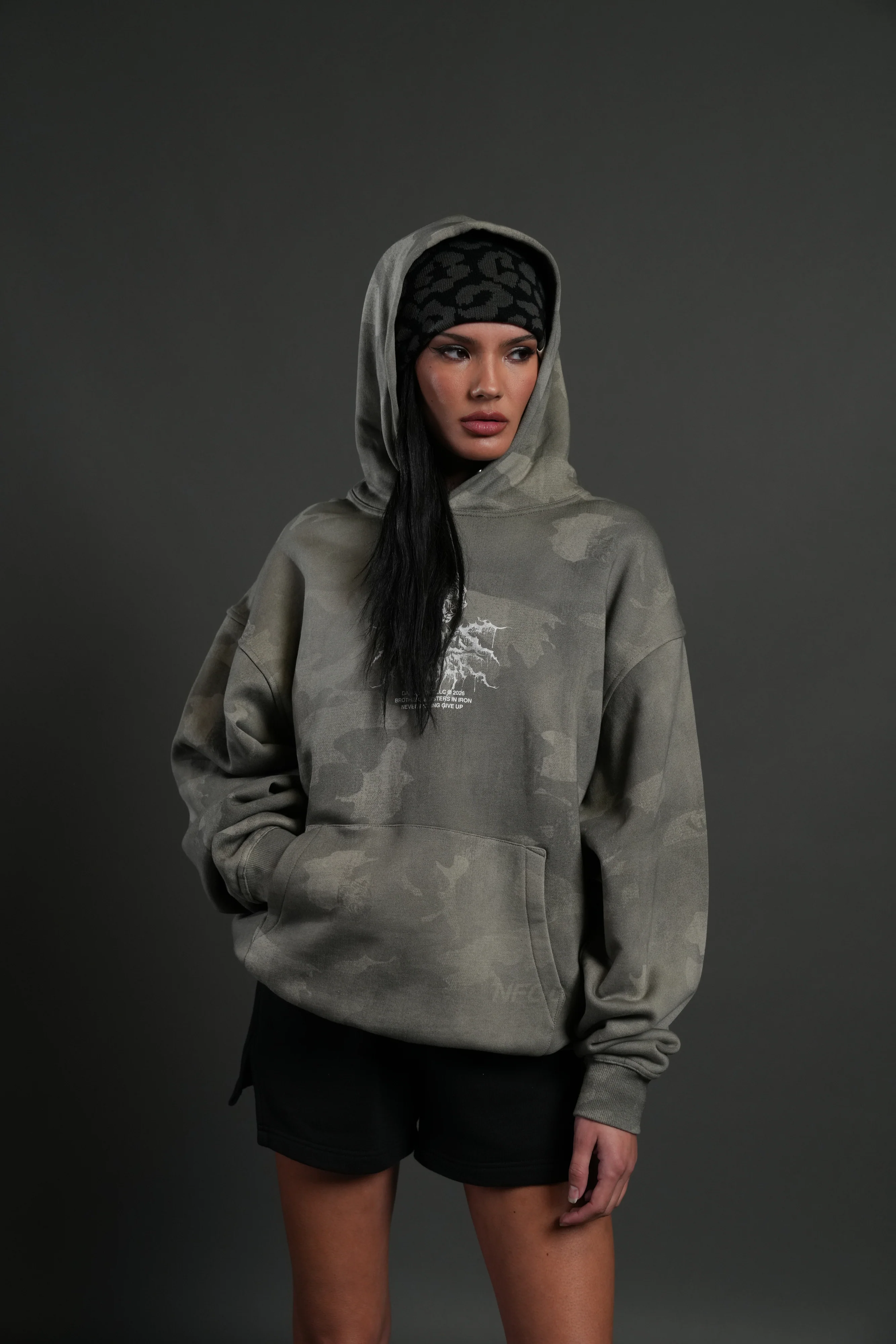 Drip Hesh WLVS FRVR Unisex "Pierce" Hoodie in Lush Vintage Woodland Camo - Image 7