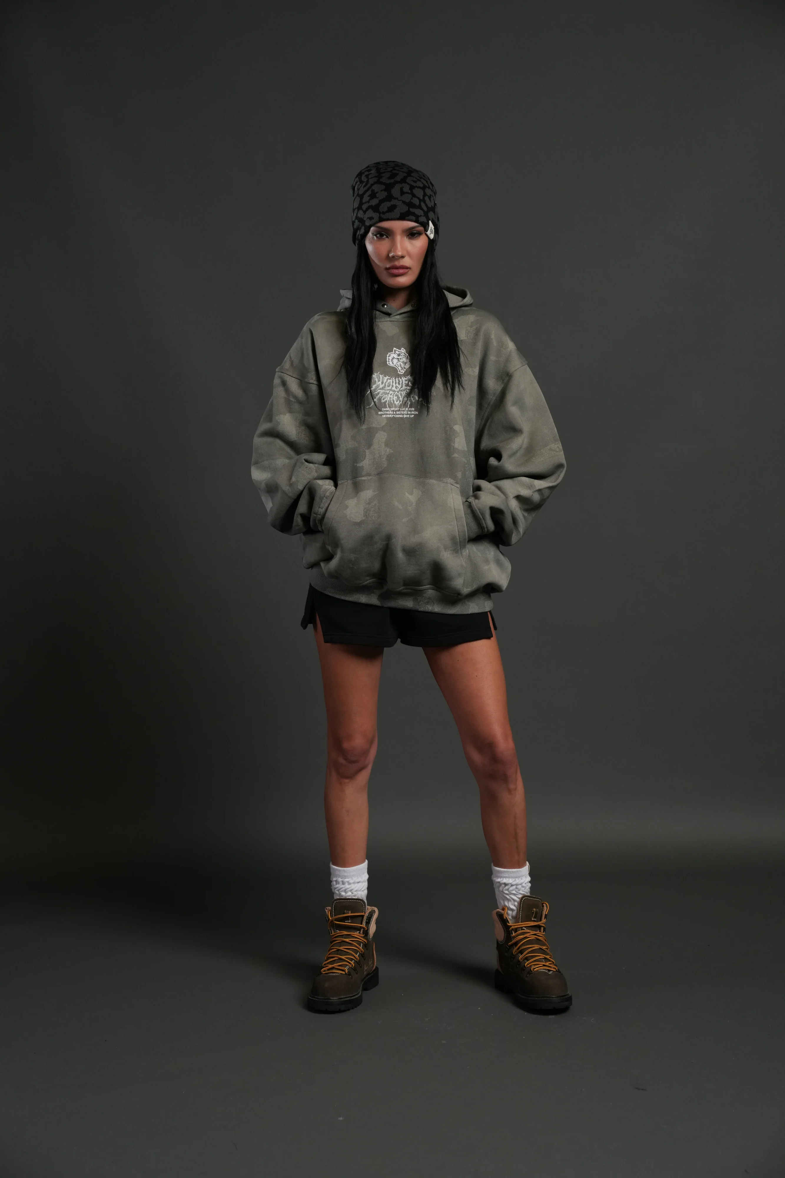 Drip Hesh WLVS FRVR Unisex "Pierce" Hoodie in Lush Vintage Woodland Camo - Image 9