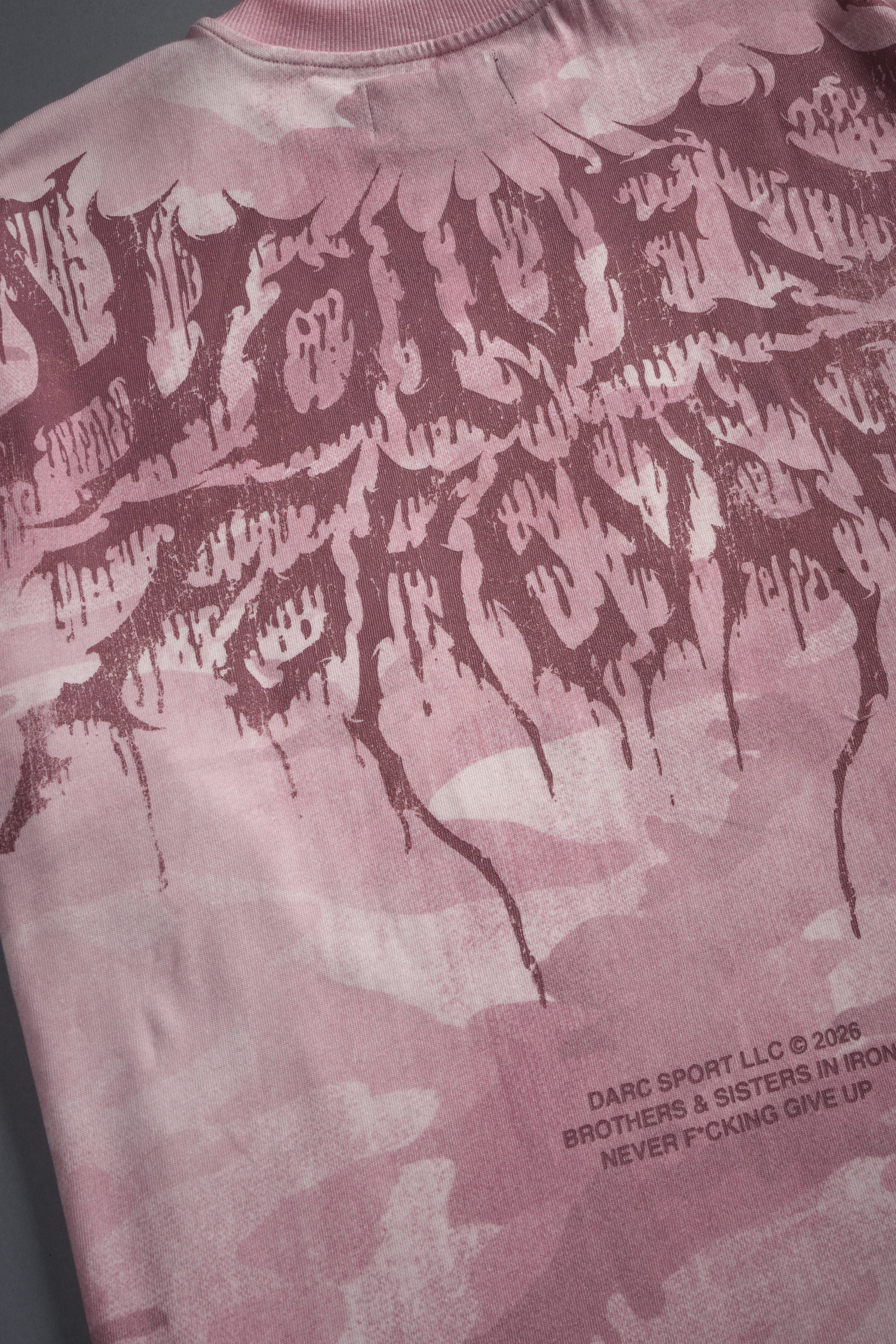 Drip Hesh WLVS FRVR Unisex "Premium" Oversized Tee in Blush Vintage Woodland Camo - Image 3