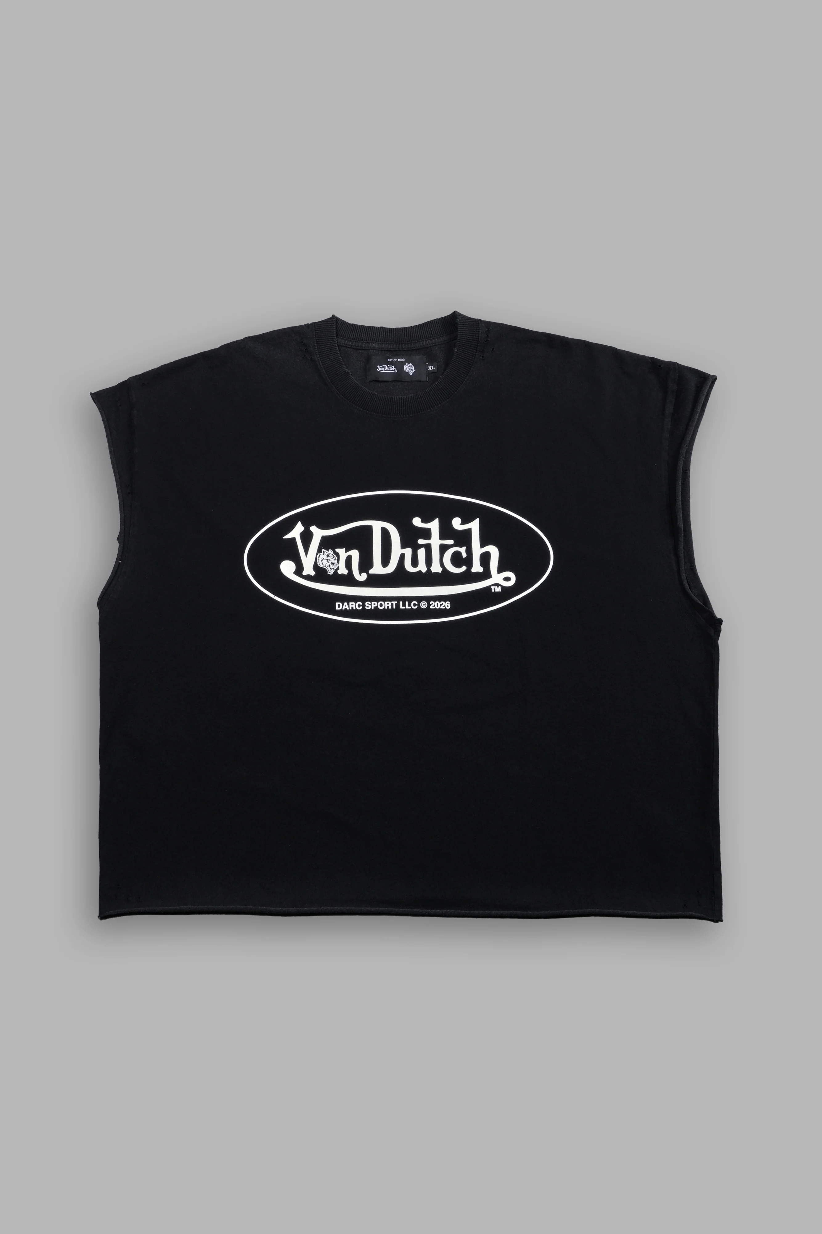 DSVD Legacy Distressed Grunge Cut-Off Mid-Length Raw Hem Tee in Black