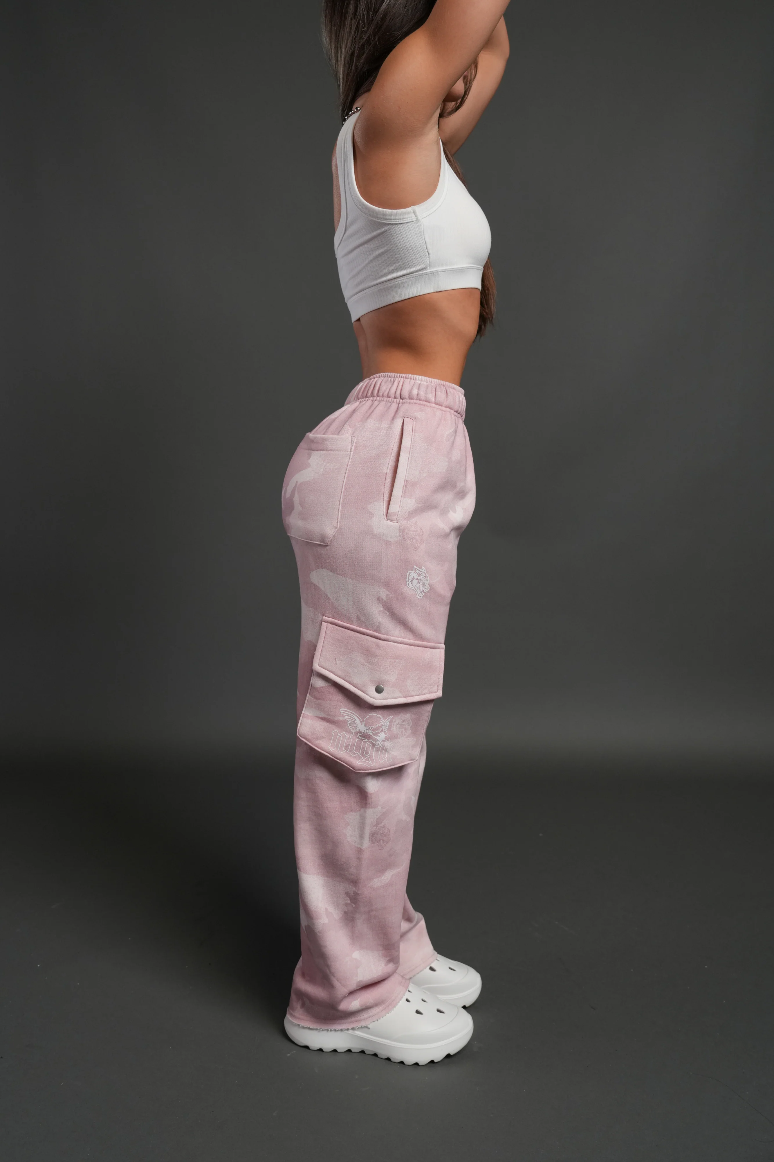 Dual Cherub NFGU Big Cozy Sweats in Blush Vintage Woodland Camo - Image 4
