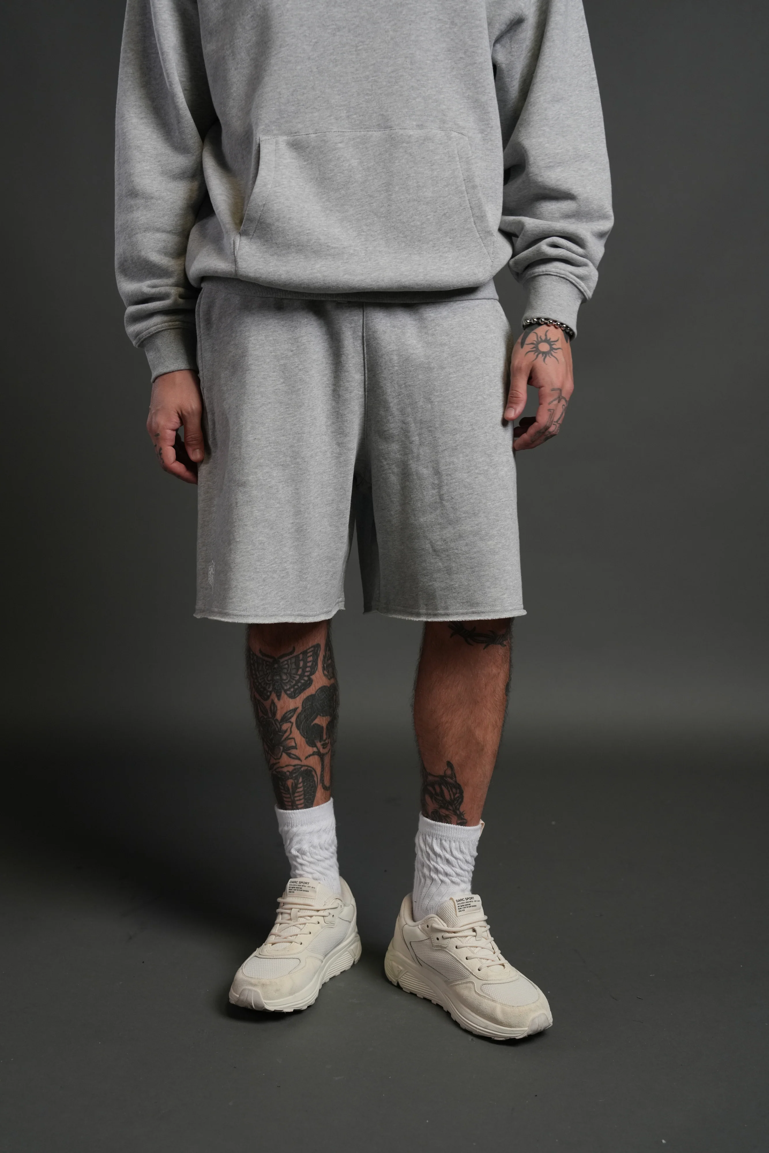 Dual Core Raw Hem Oversized Post Lounge Sweat Shorts in Light Athletic Gray - Image 2