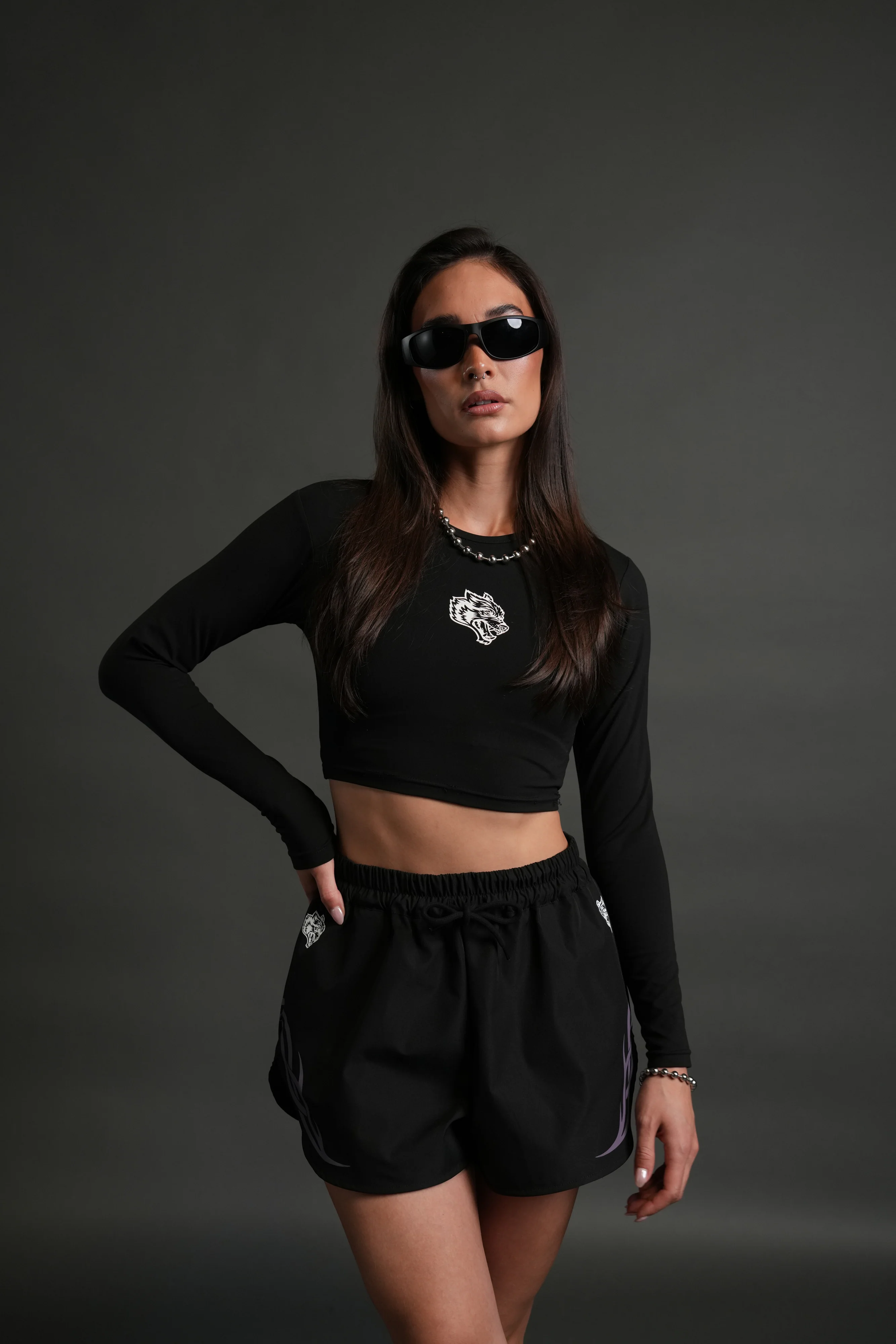 Dual Finite Code She Nadia Track Shorts in Black - Image 11