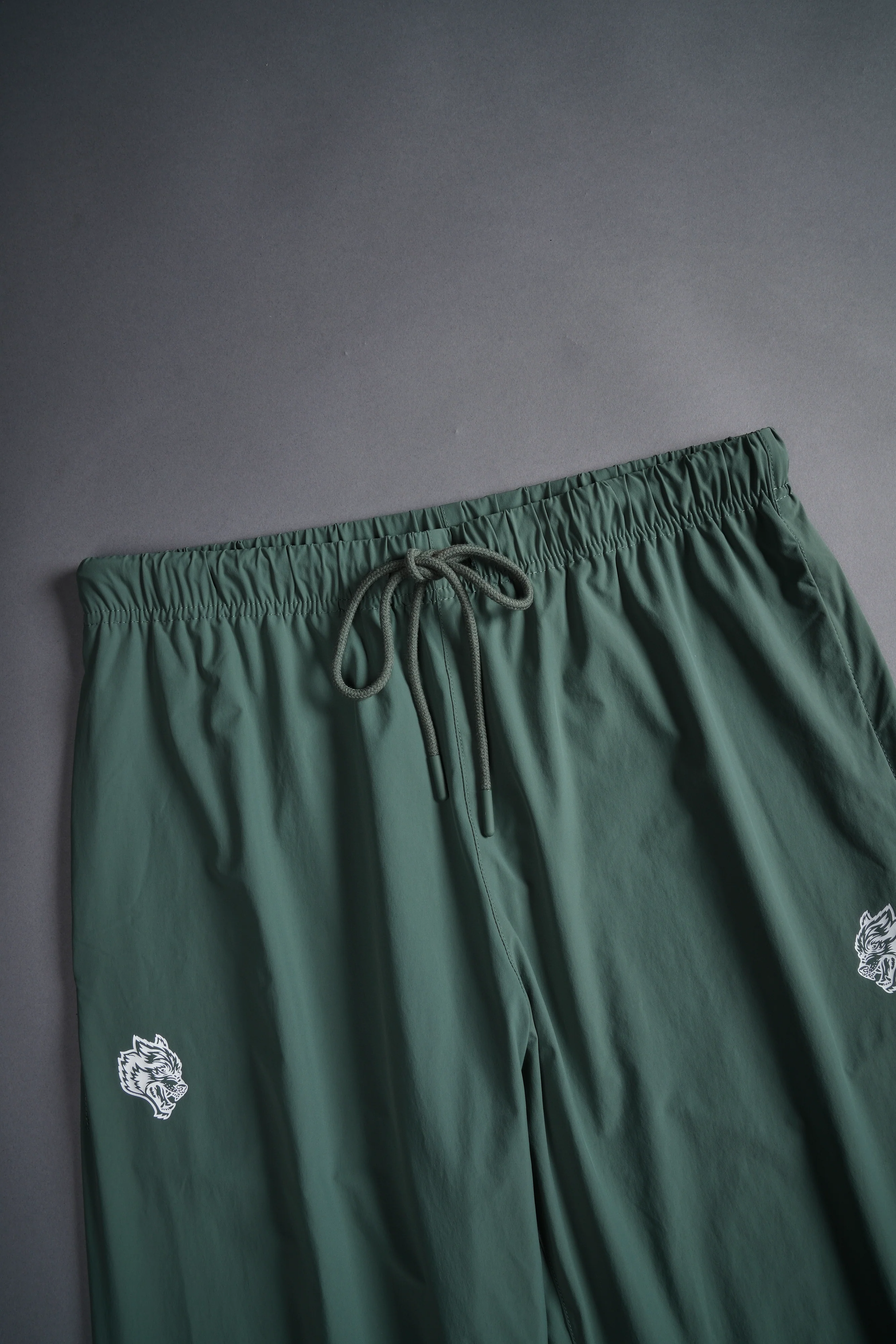 Dual Wolf Head Hybrid Nylon Track Pants in Hunter Green - Image 6