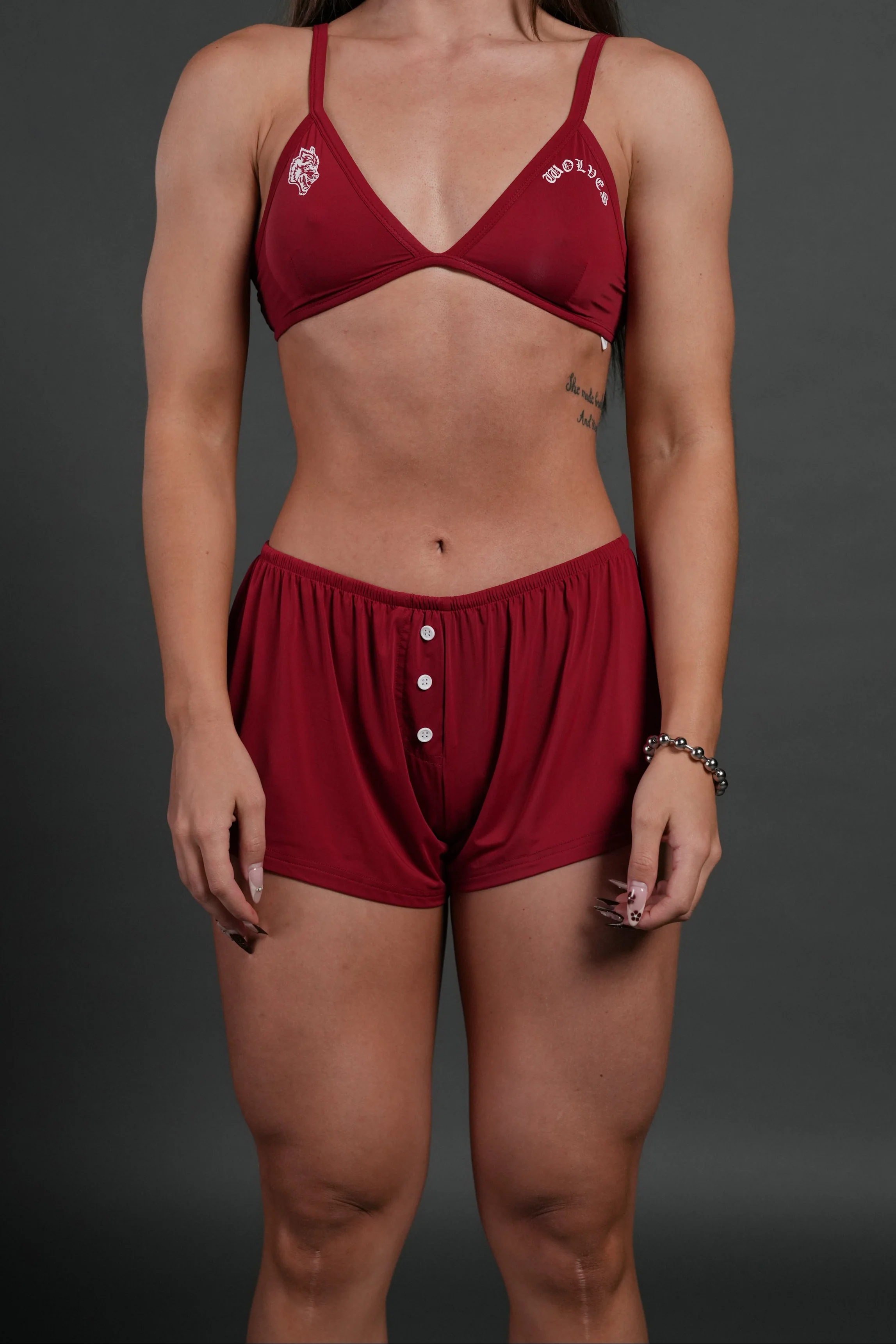 Dual Wolf "Heidi" Silky Lounge Shorts in Deep Raspberry - Image 2