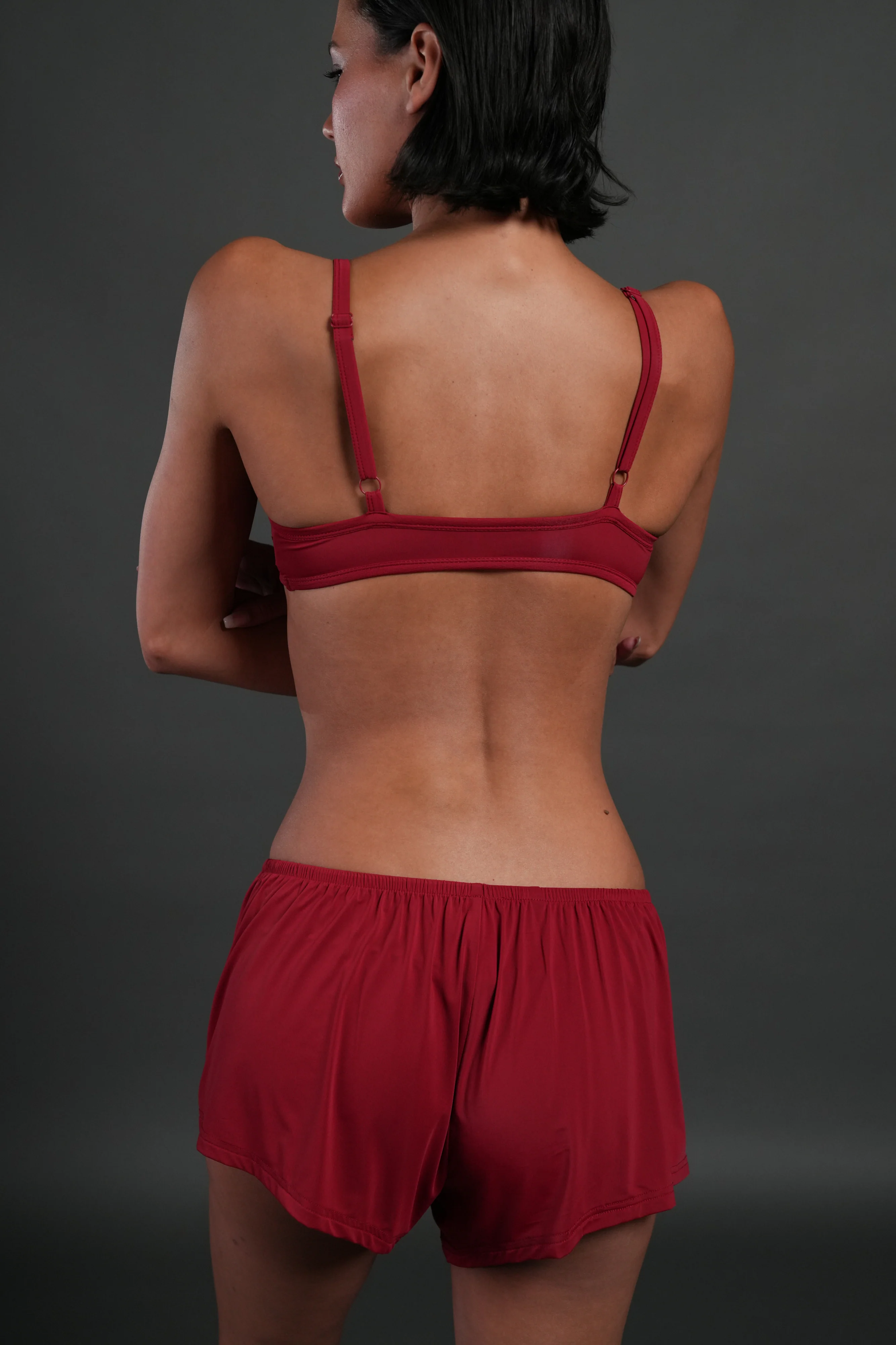 Dual Wolf "Heidi" Silky Lounge Shorts in Deep Raspberry - Image 6