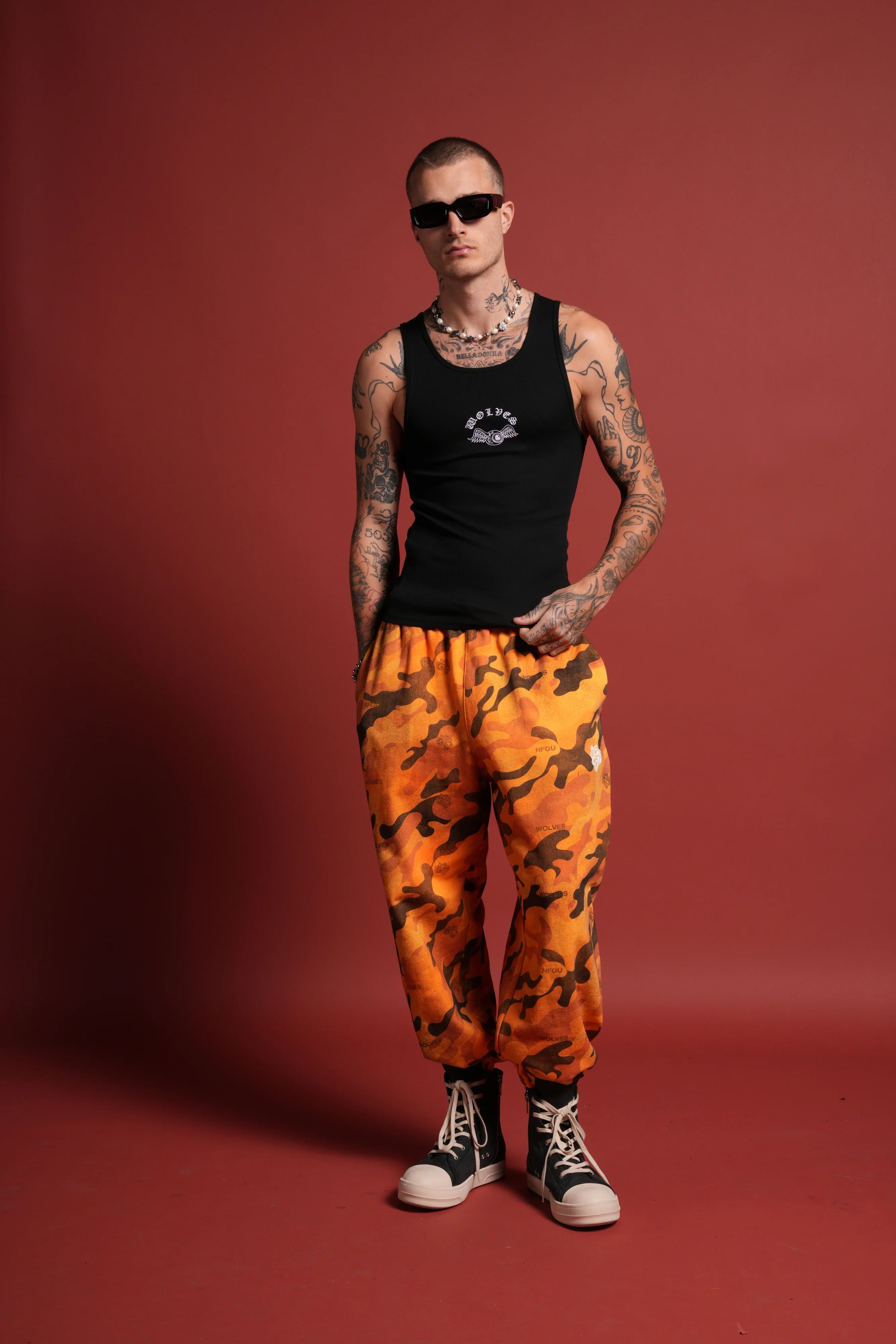 Dual Wolf Unisex Lounger Sweat Pants in DSVD Orange Camo - Image 10