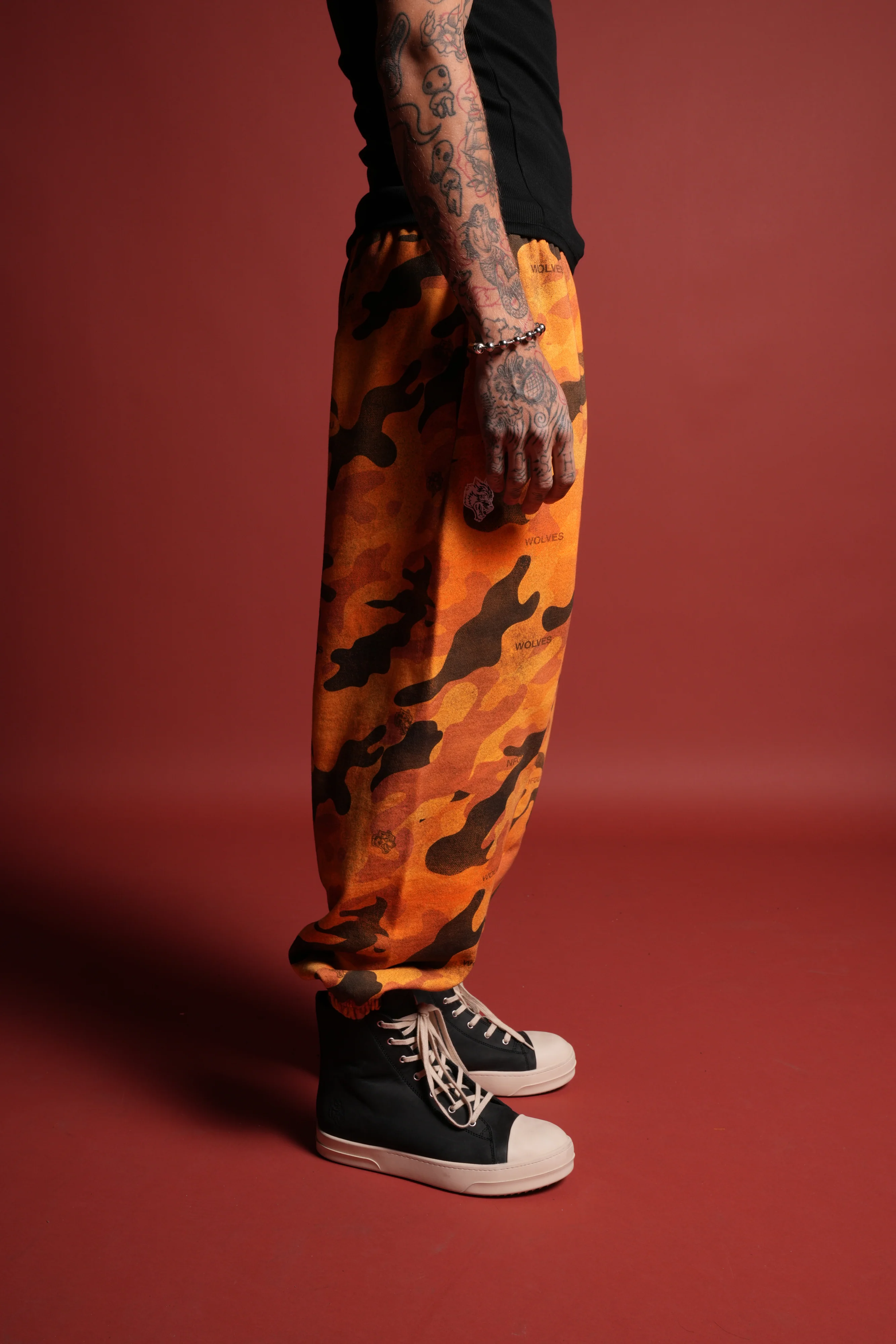 Dual Wolf Unisex Lounger Sweat Pants in DSVD Orange Camo - Image 13