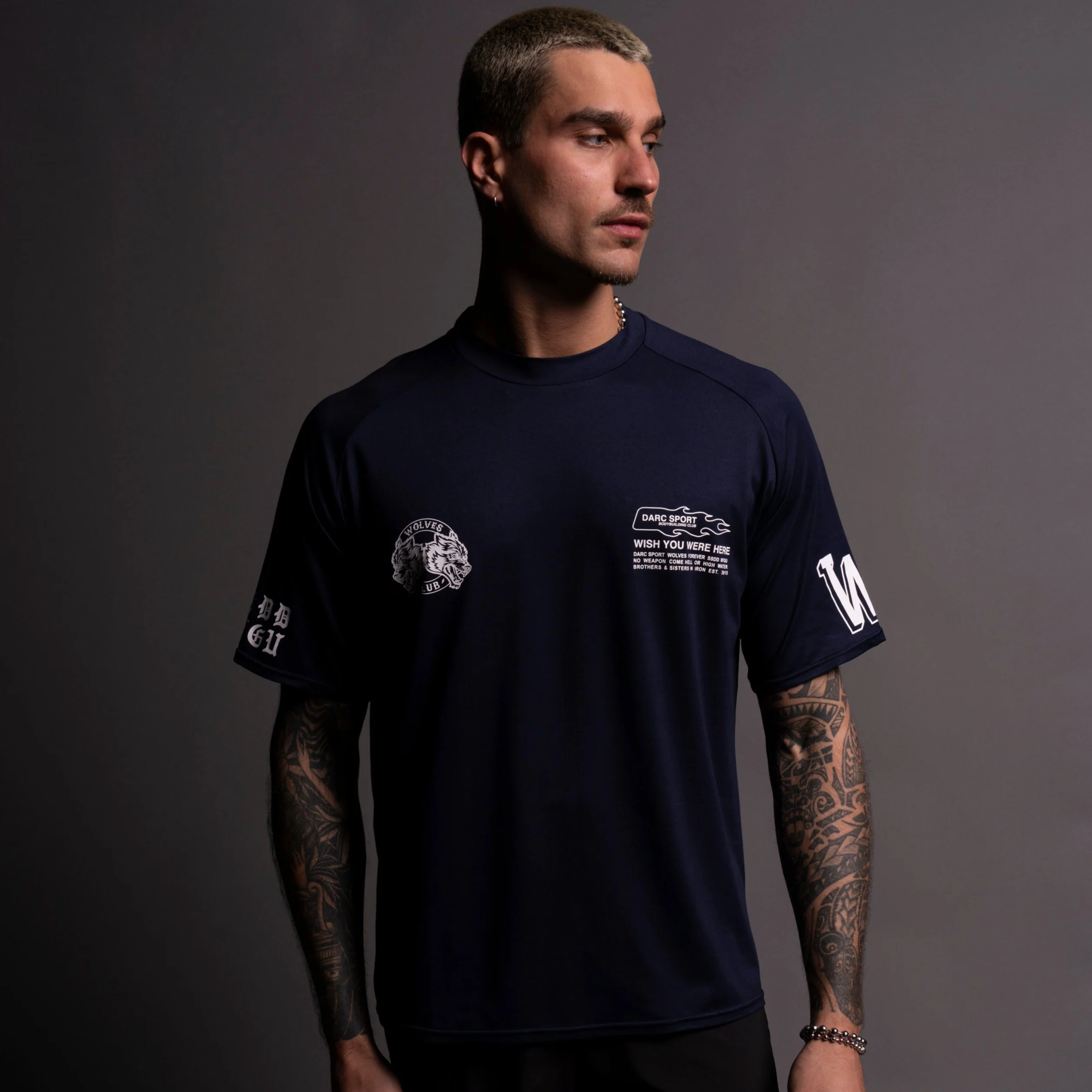 Established "Dry Wolf" Raglan Tee in Navy - Image 2