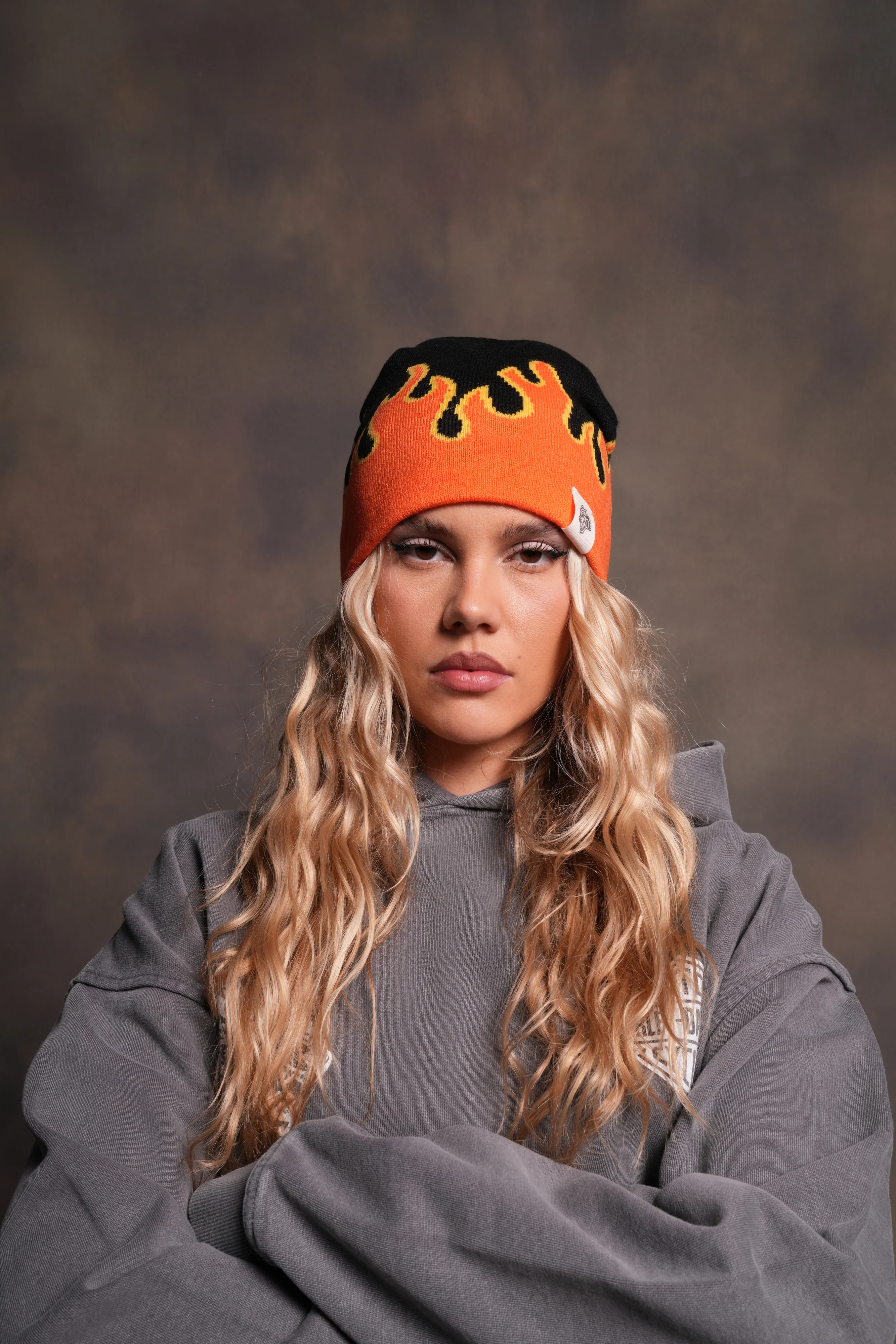 Eternal Flame Cap Beanie in Black/Orange - Image 3