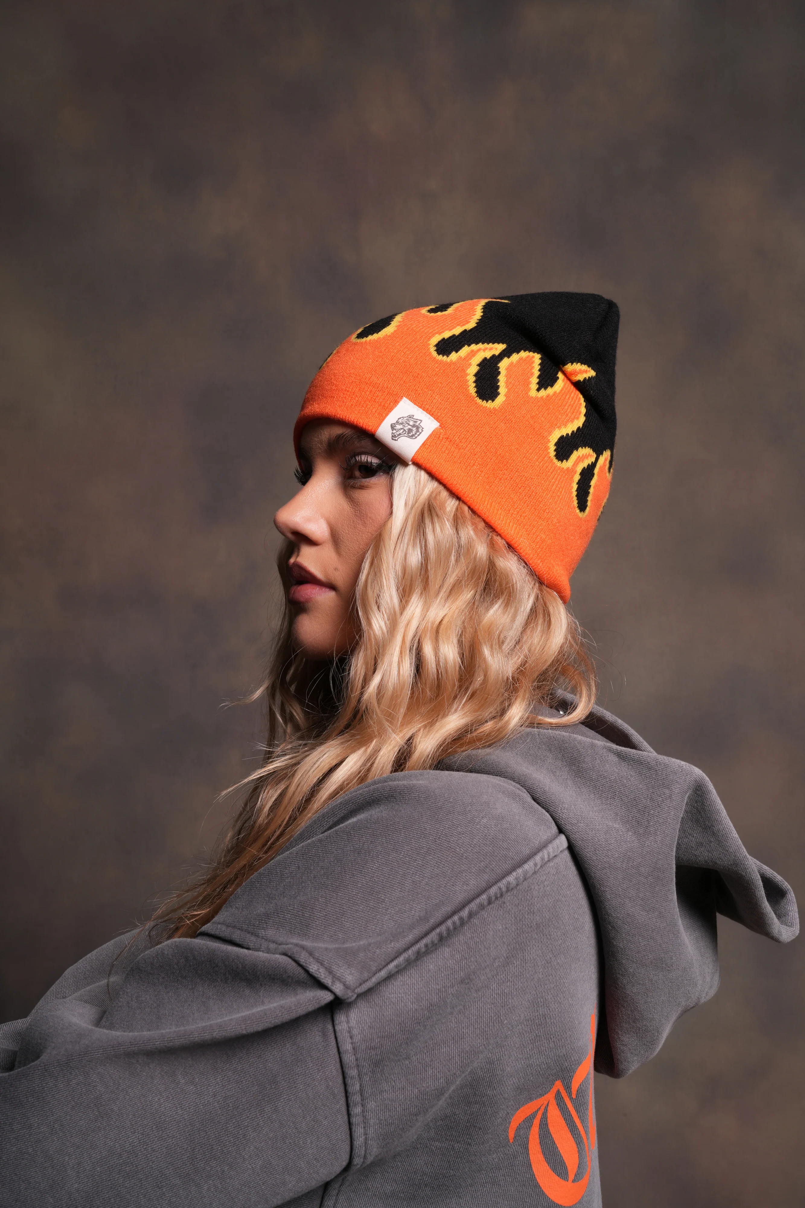 Eternal Flame Cap Beanie in Black/Orange - Image 5