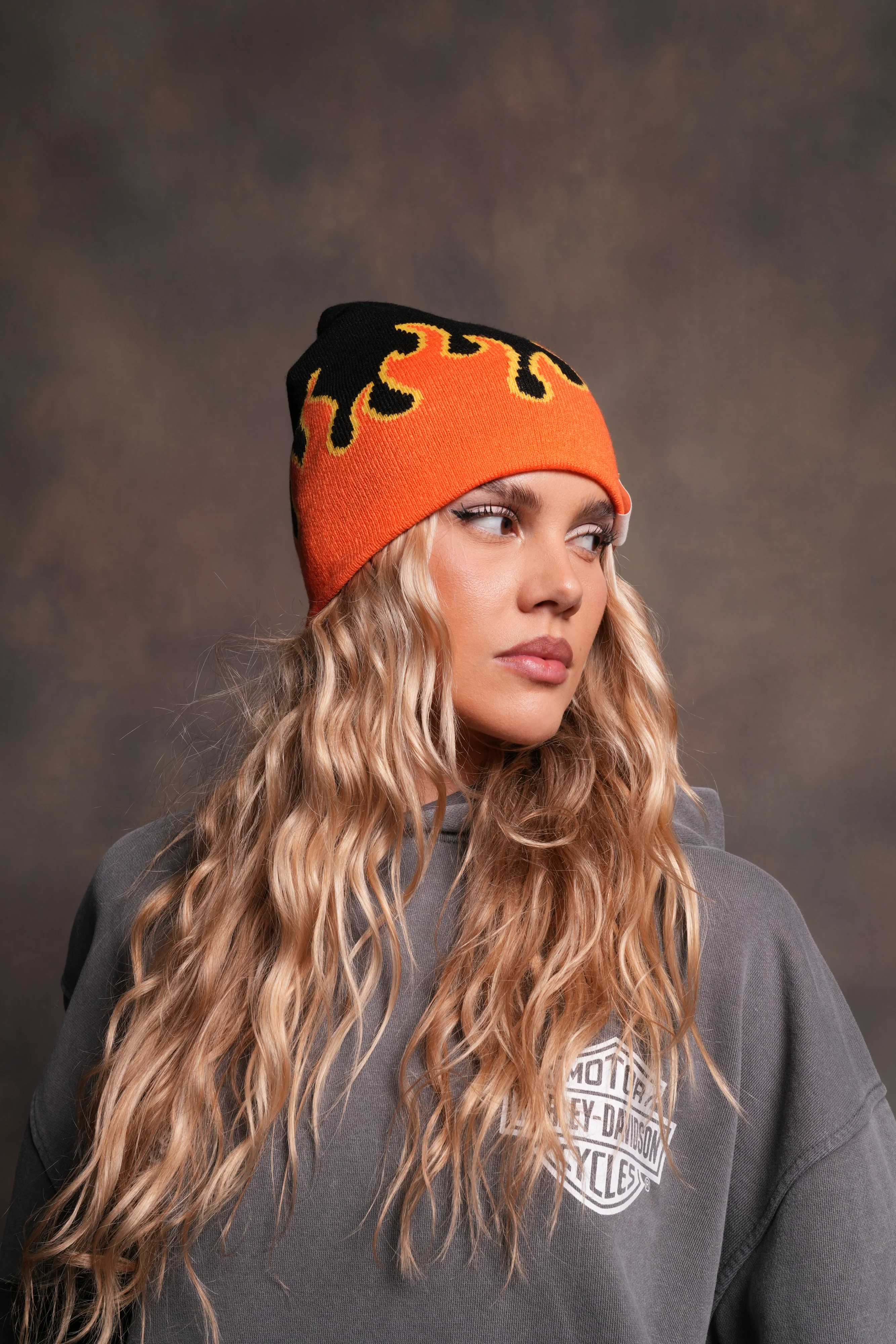 Eternal Flame Cap Beanie in Black/Orange - Image 6