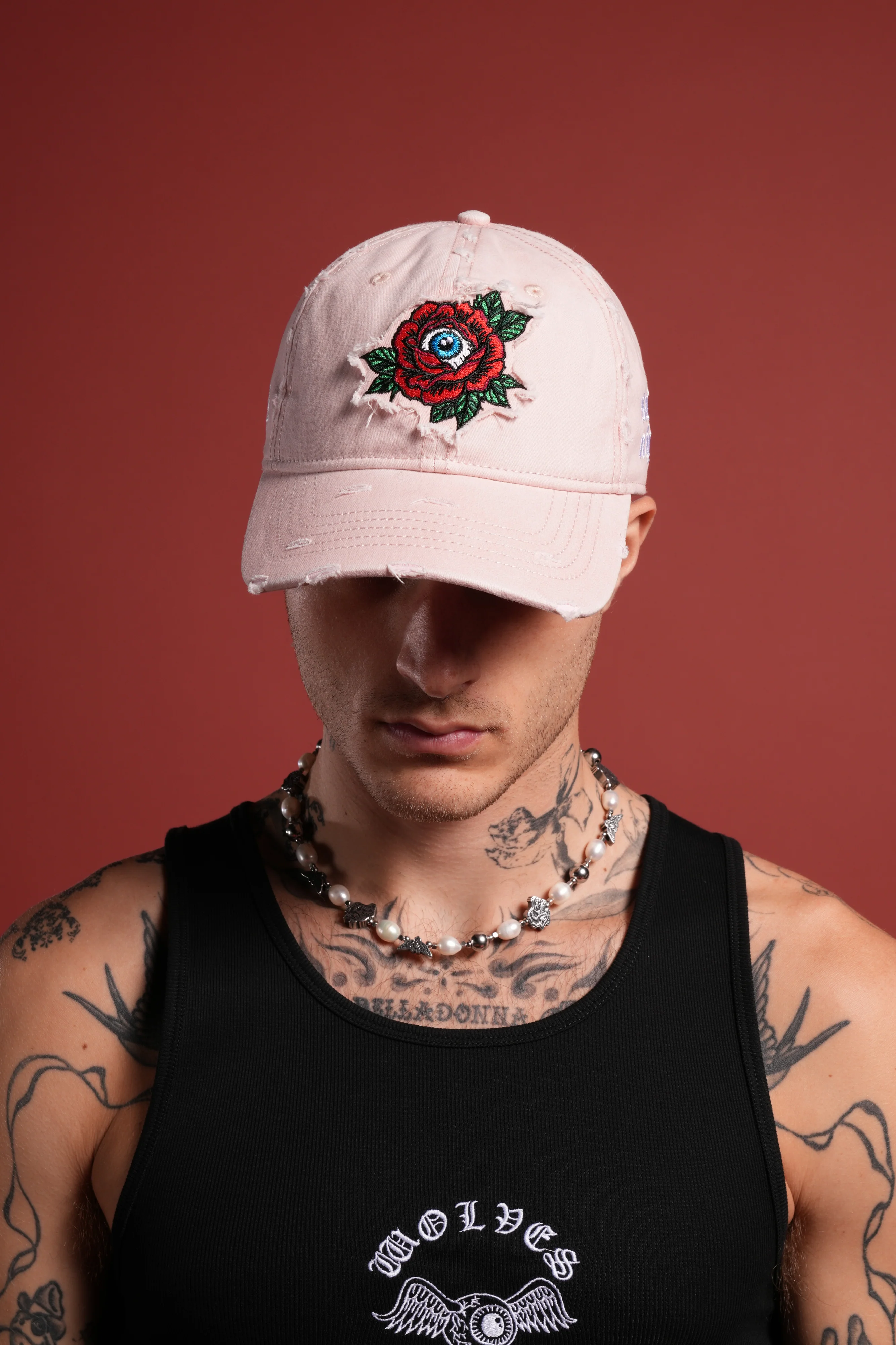 Eye of the Beholder Distressed Dad Hat in Washed Bubblegum - Image 3