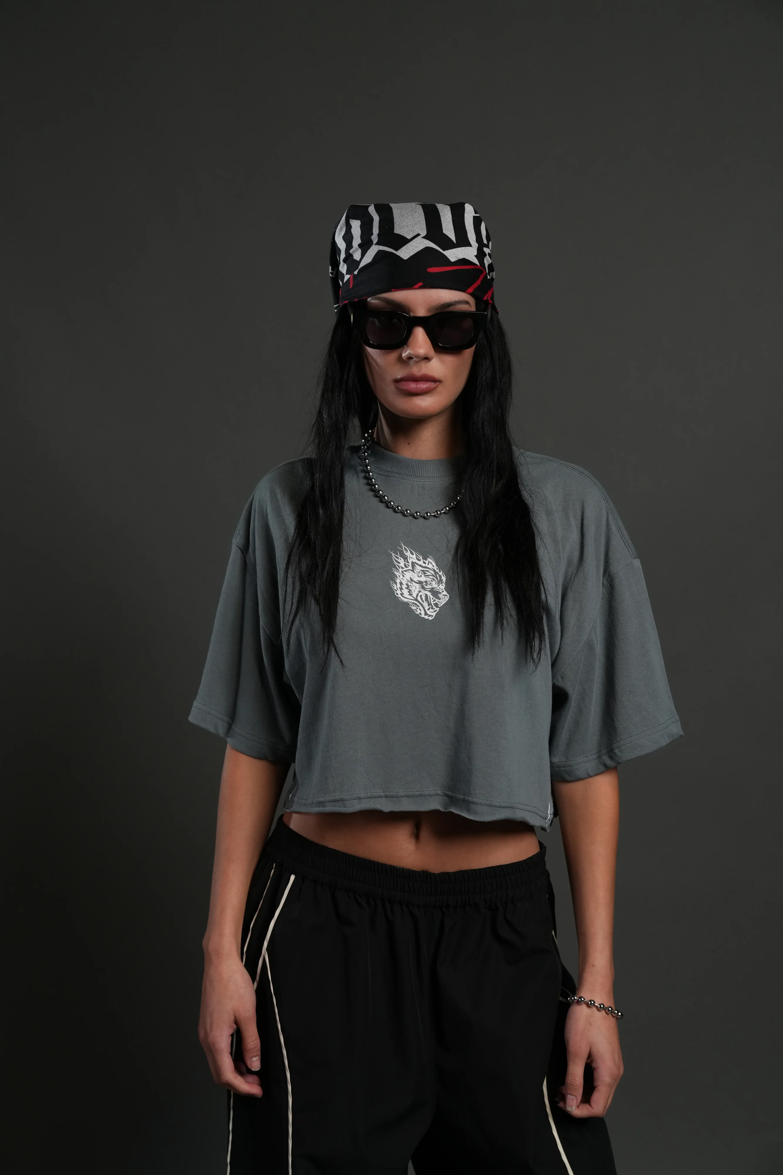 Faded Paisley Premium Oversized Cropped Tee in Greek Stone