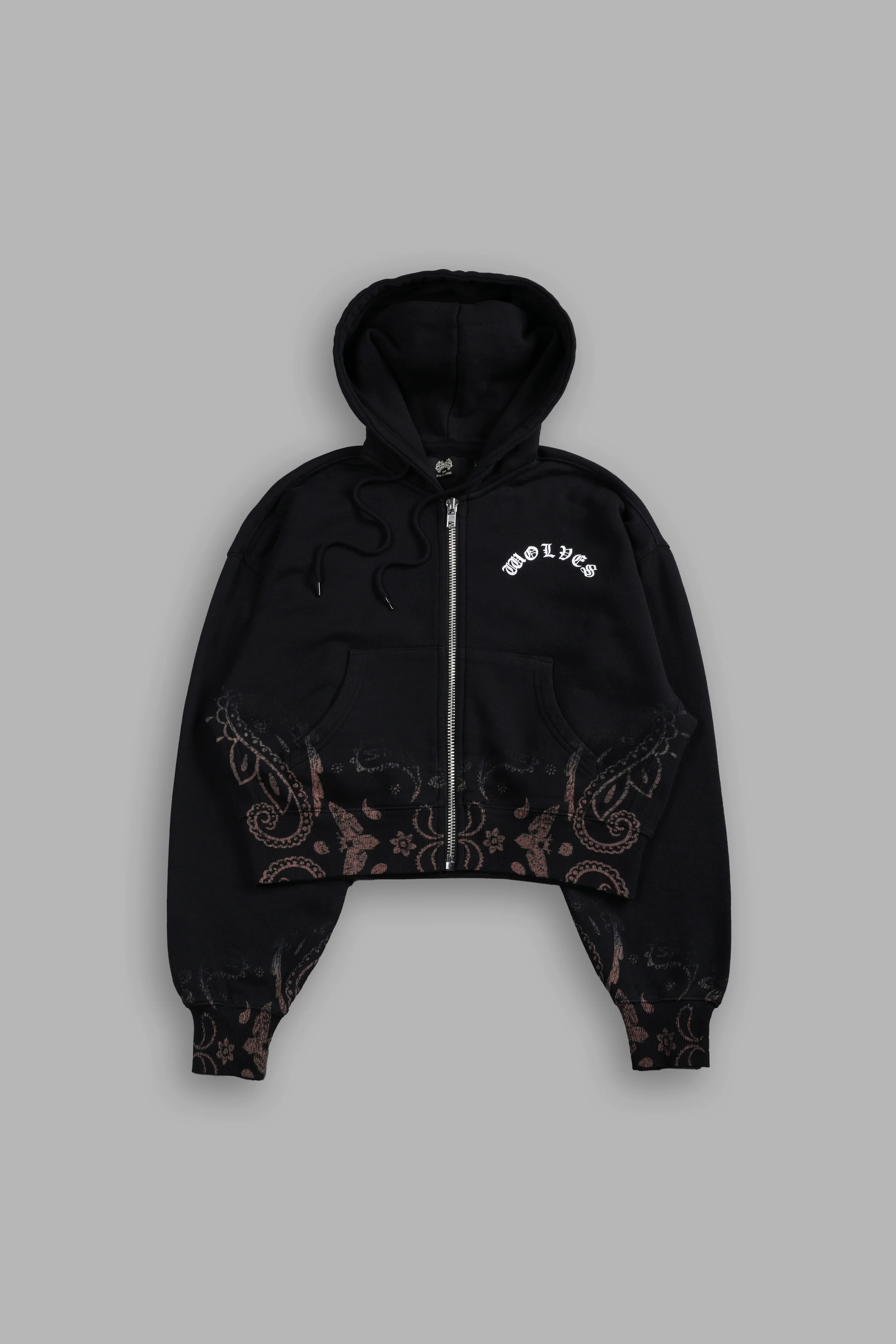 Faded Paisley "Sage" Cropped Zip Hoodie in Black - Image 5