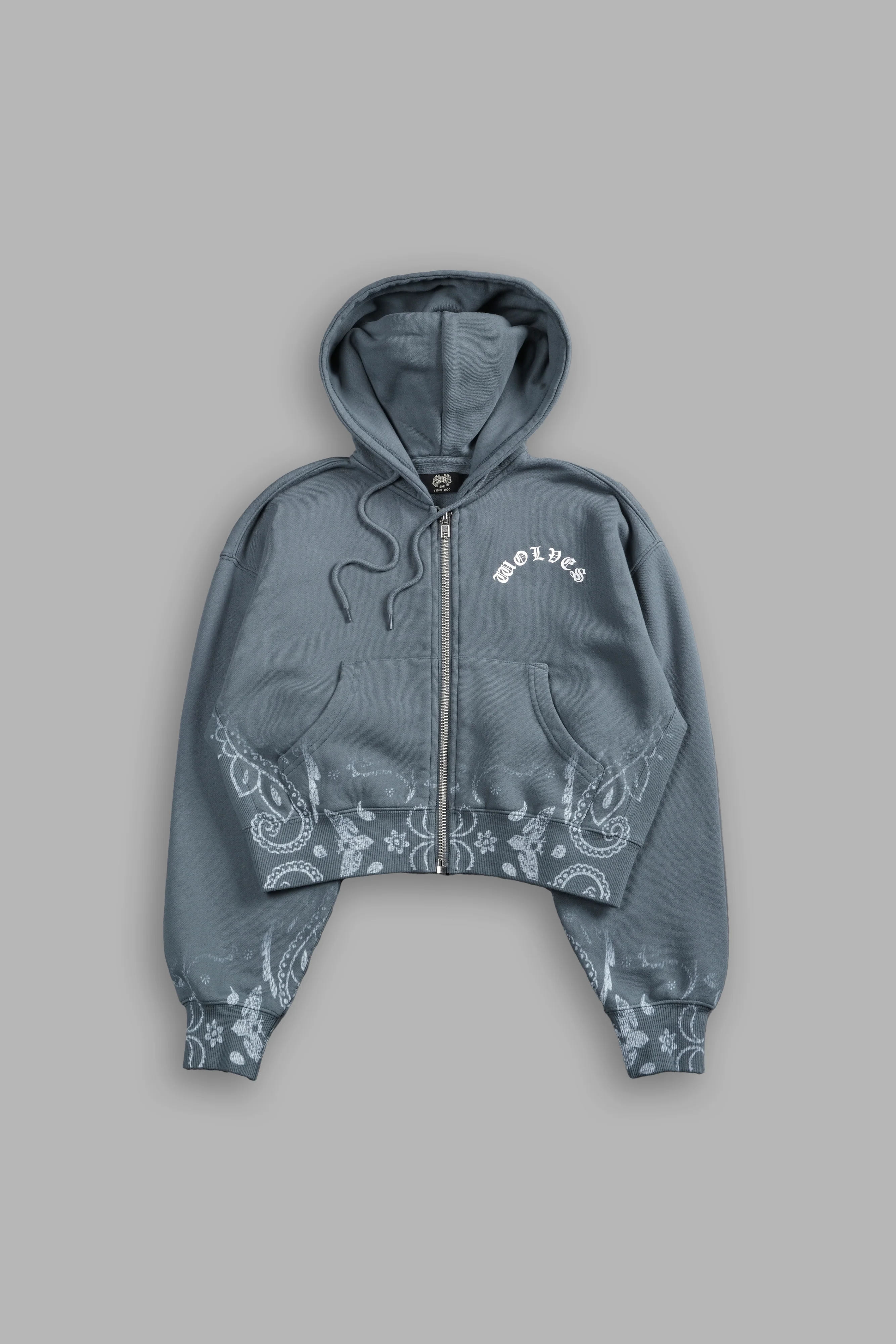 Faded Paisley "Sage" Cropped Zip Hoodie in Greek Stone - Image 5