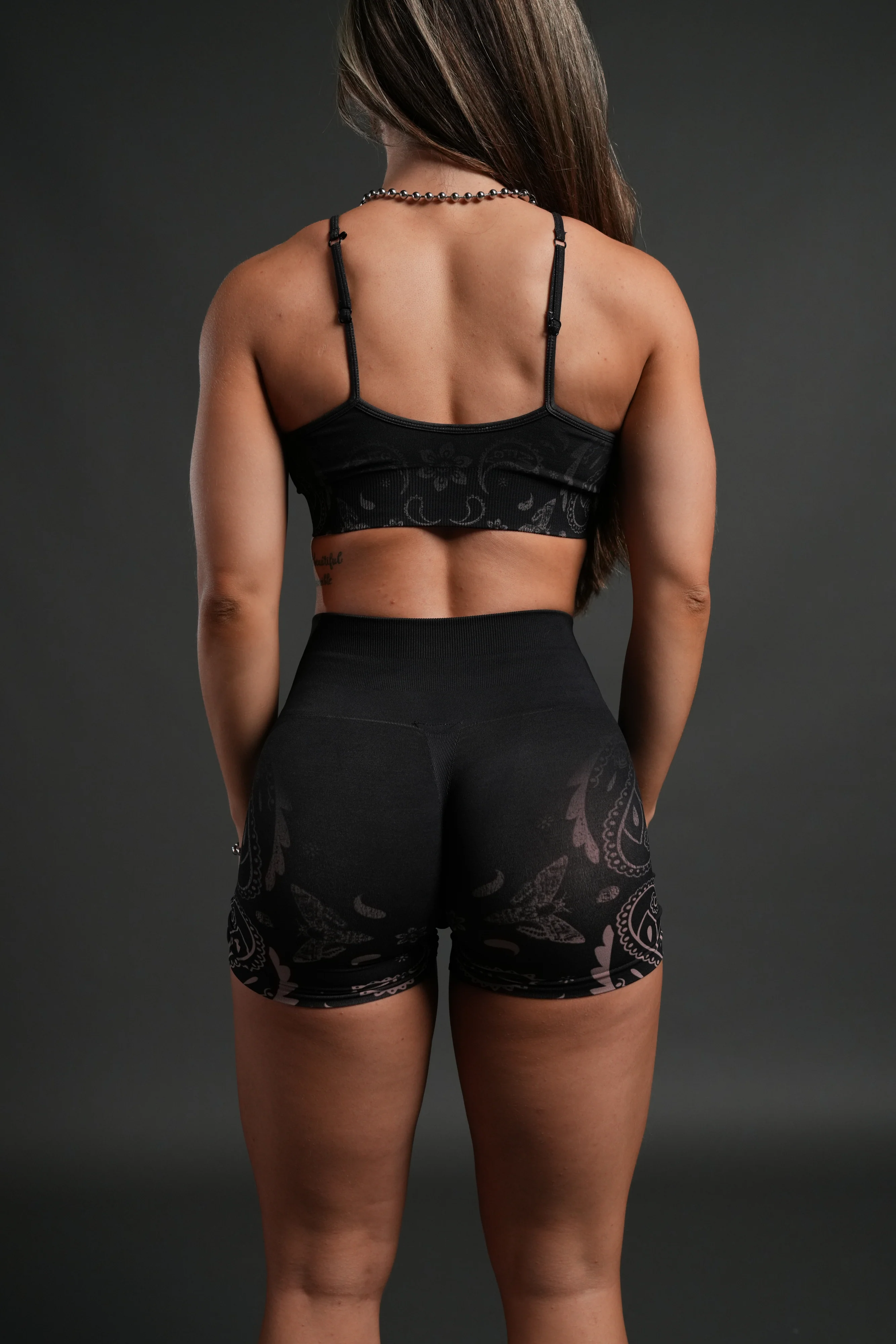 Faded Paisley "Stella" Soft Seamless Shorts in Black - Image 3