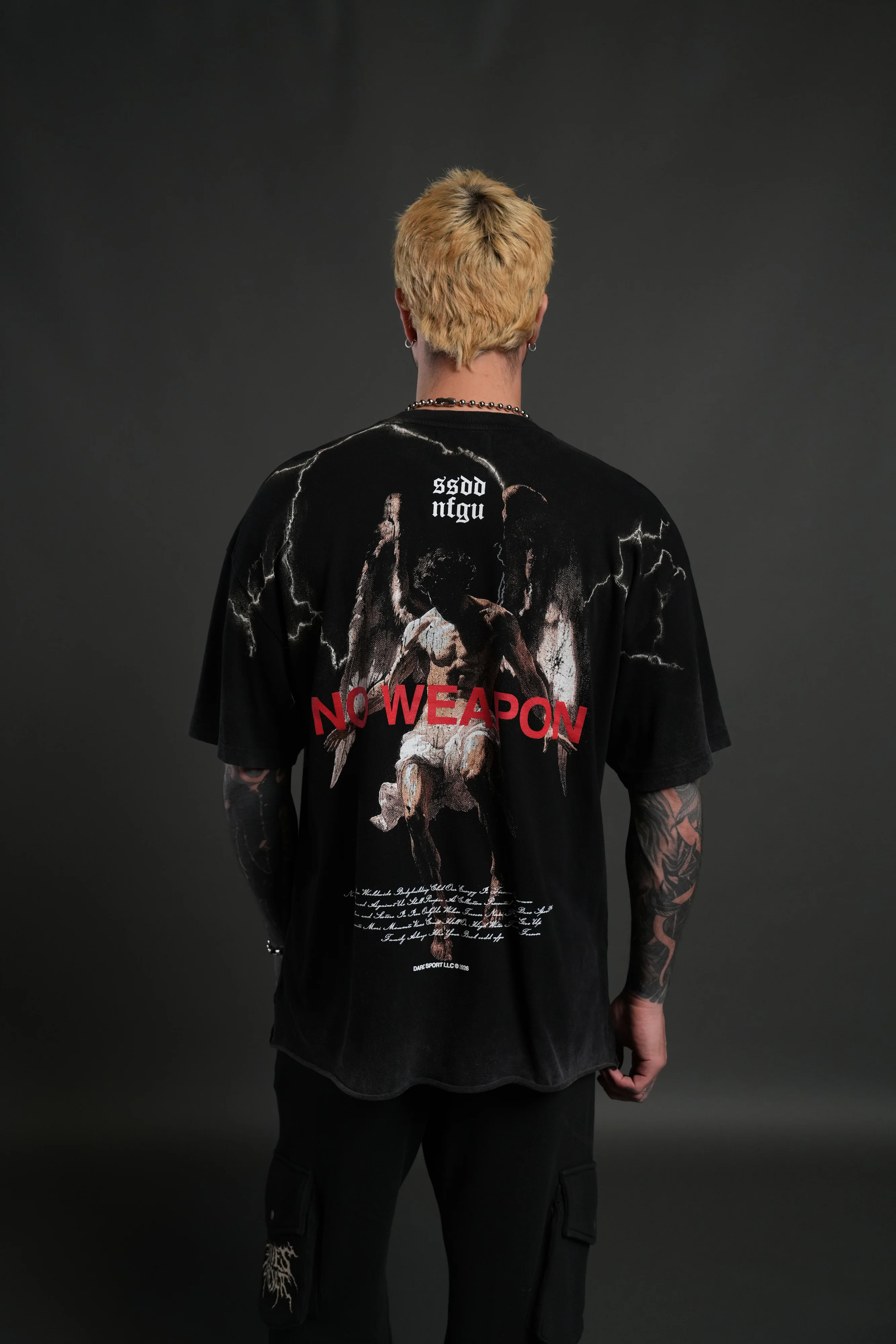 Fallen Angel Raw Hem Premium Oversized Tee in Black - Image 4