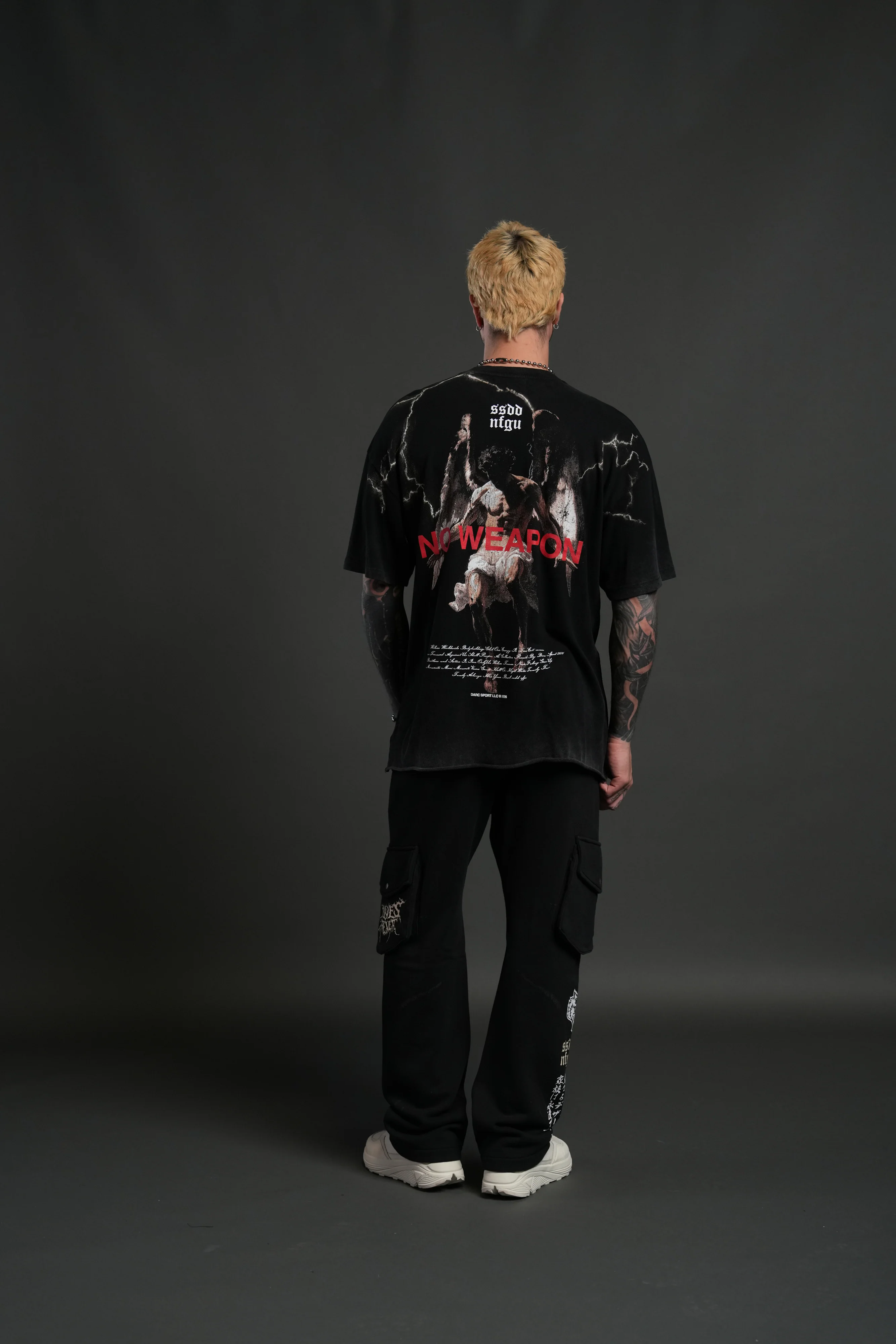 Fallen Angel Raw Hem Premium Oversized Tee in Black - Image 6