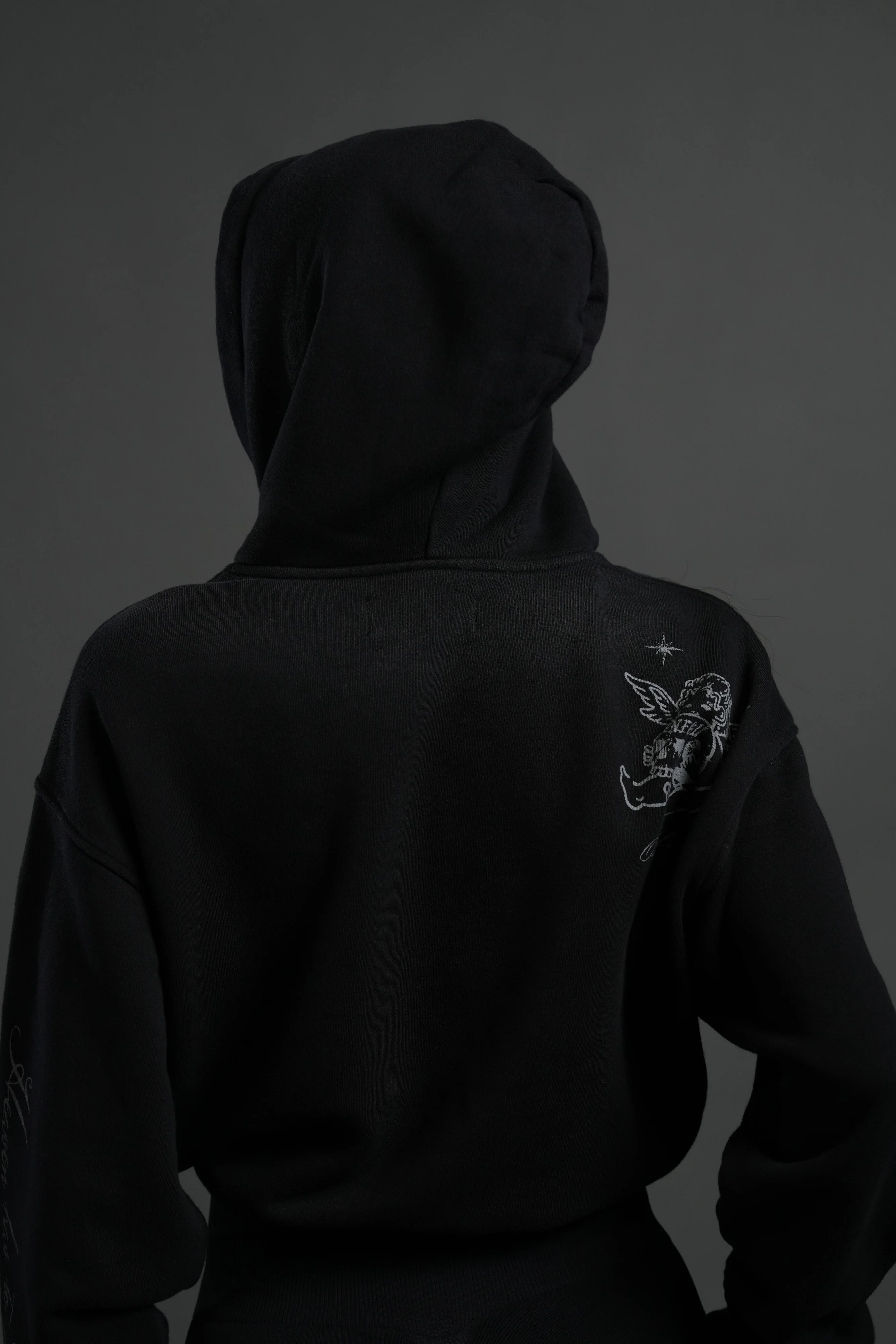Fallen Cherub "Dempsey" Cropped Hoodie in Black Drift Wash - Image 6
