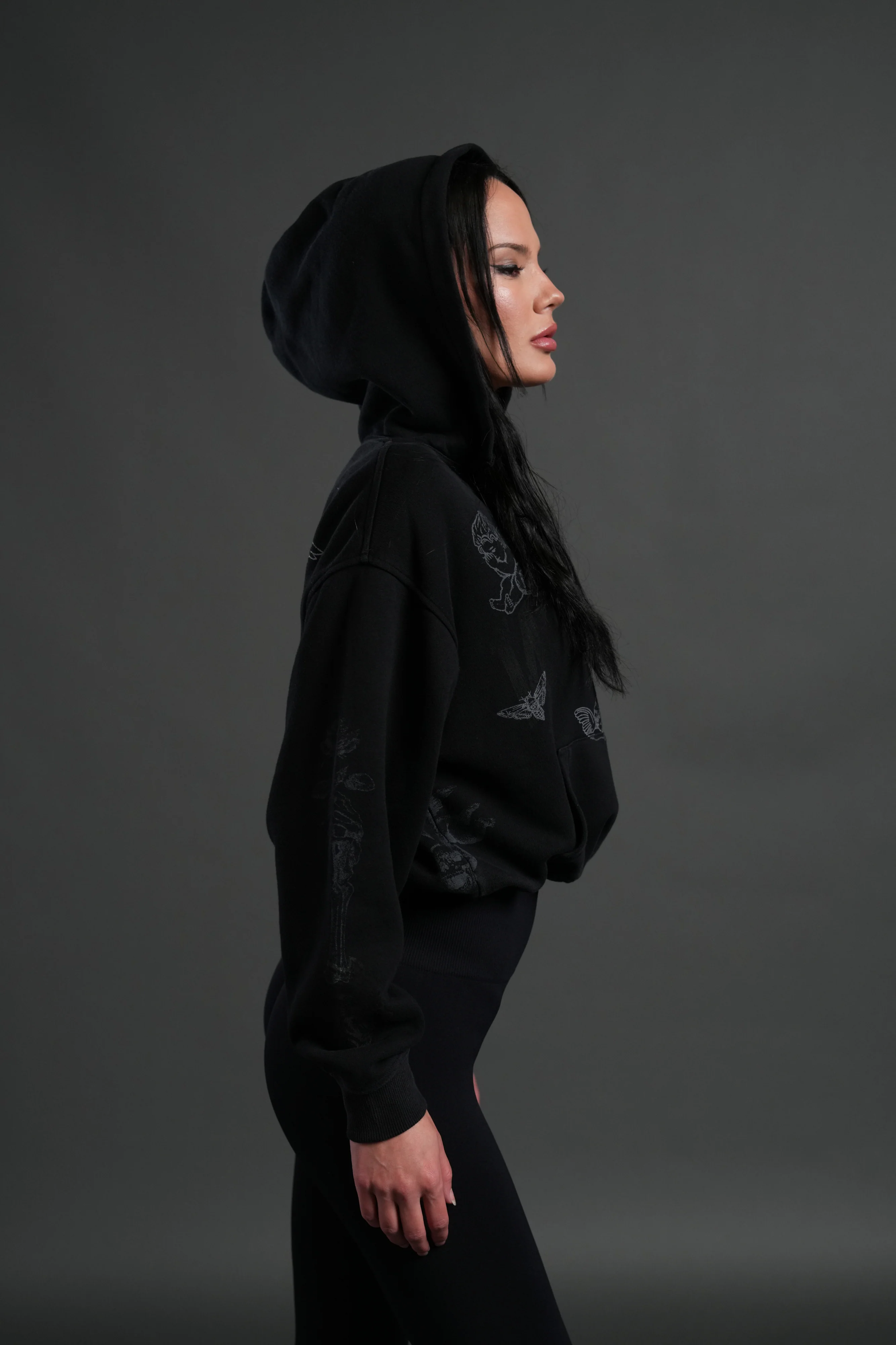 Fallen Cherub "Dempsey" Cropped Hoodie in Black Drift Wash - Image 8