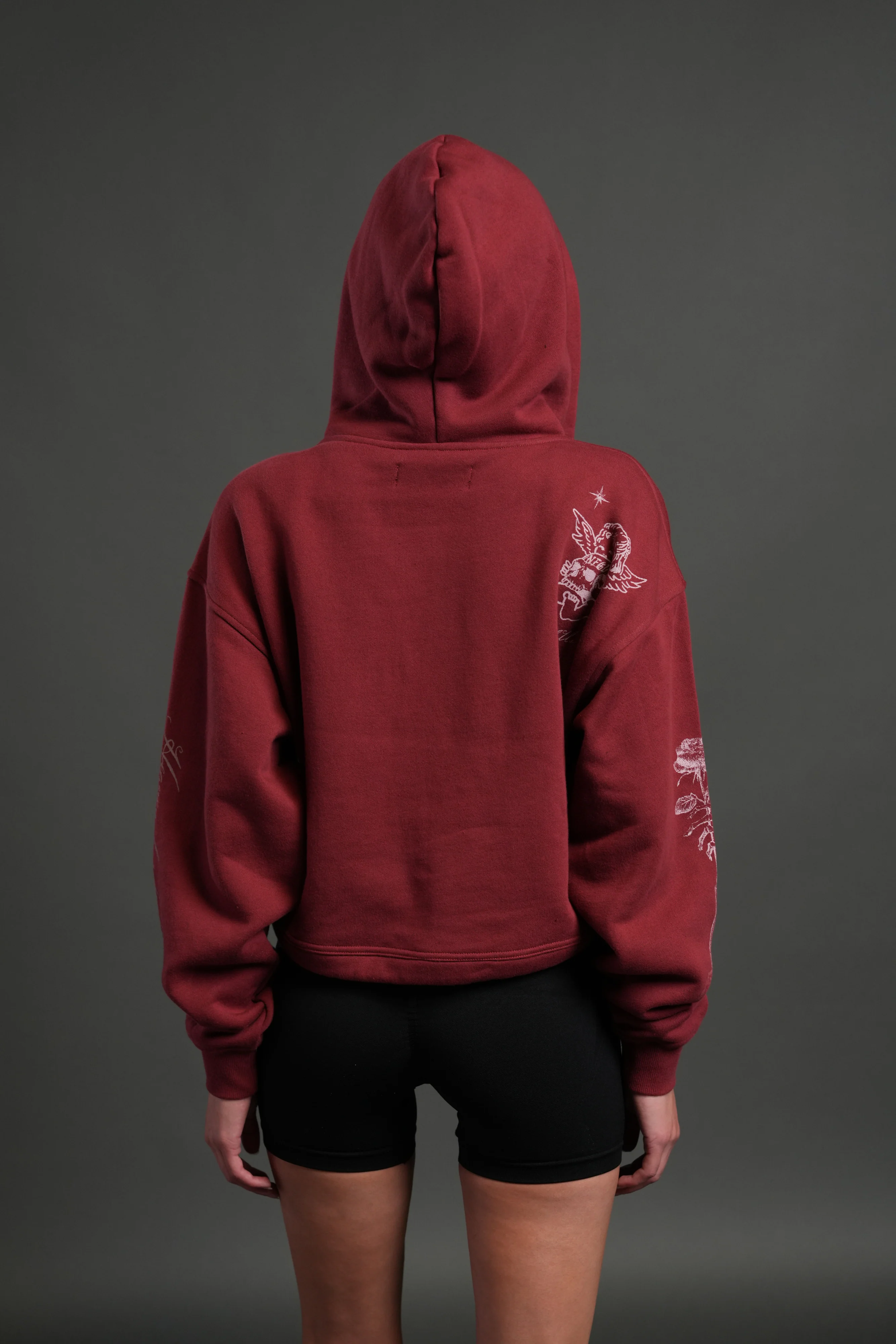Fallen Cherub "Dempsey" (Cropped) Hoodie in Cherry Red - Image 2