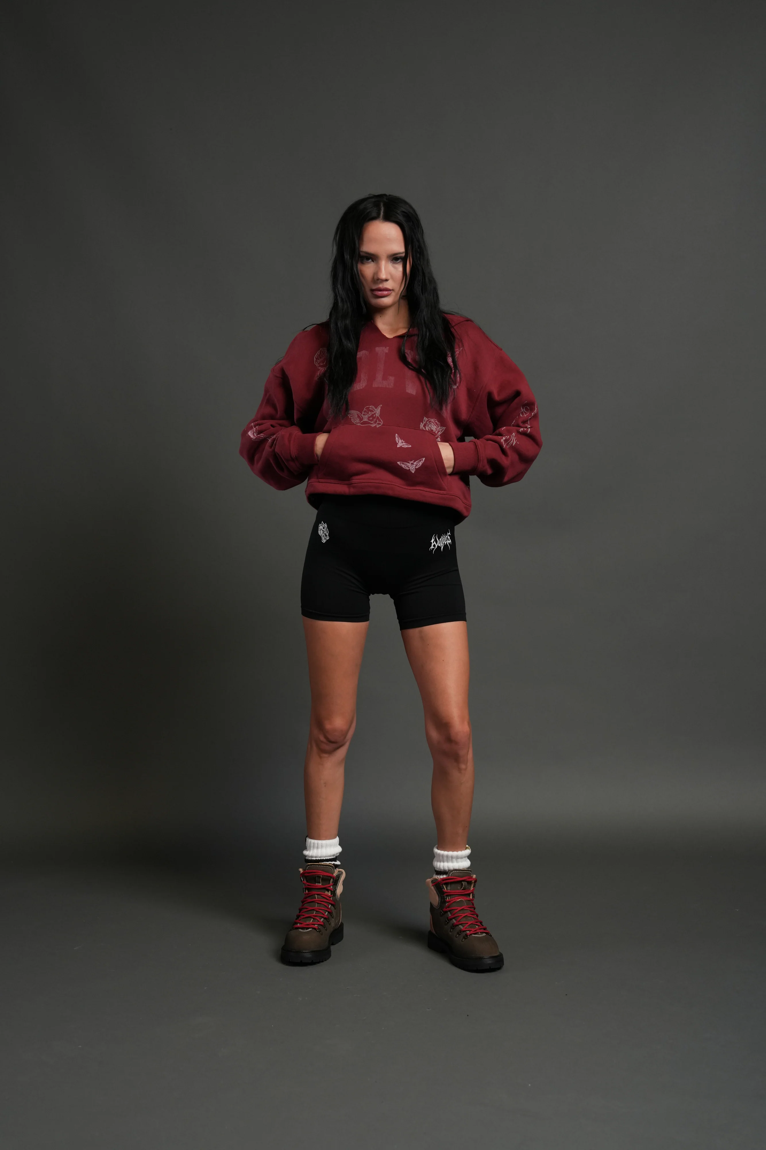 Fallen Cherub "Dempsey" (Cropped) Hoodie in Cherry Red - Image 3