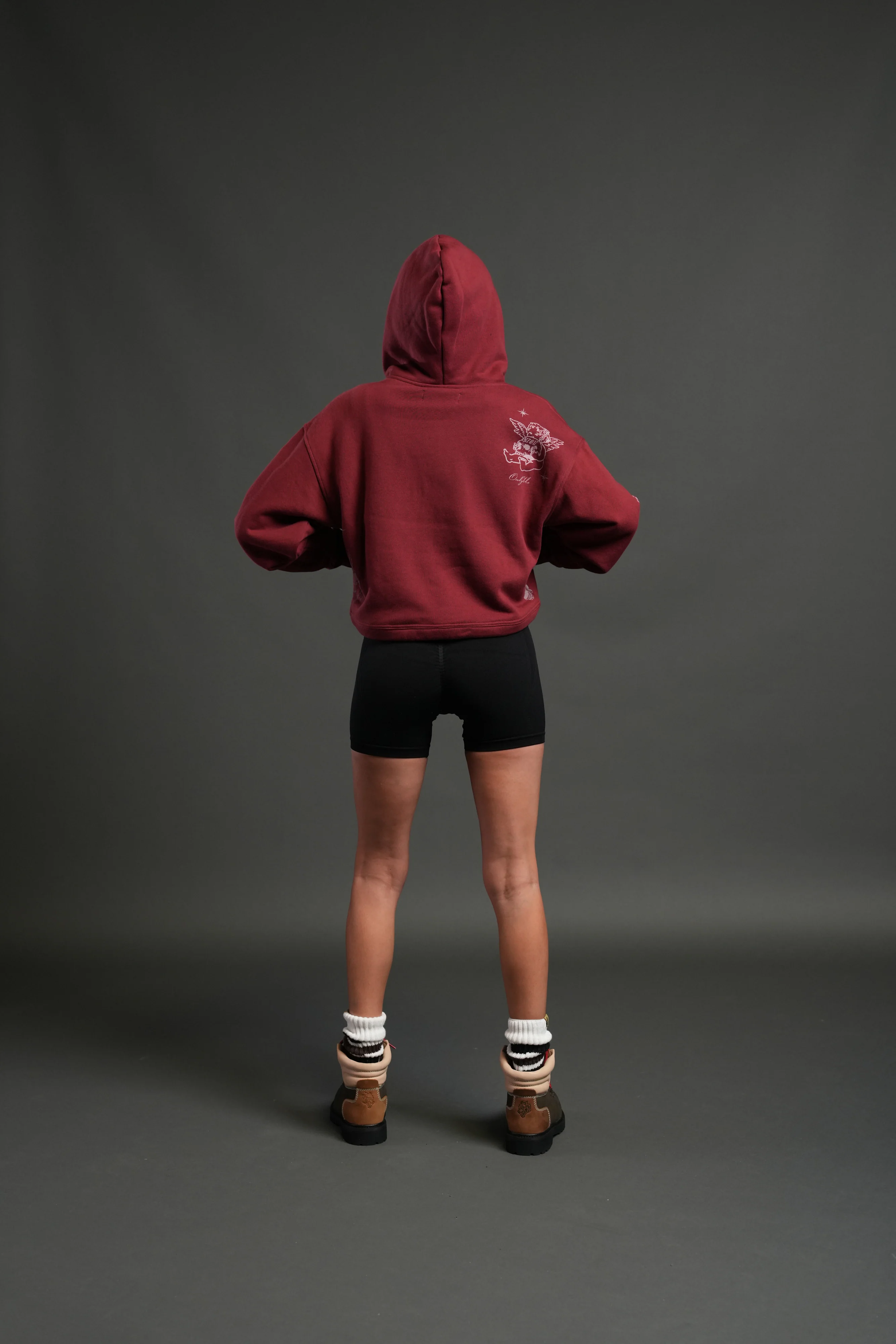Fallen Cherub "Dempsey" (Cropped) Hoodie in Cherry Red - Image 4