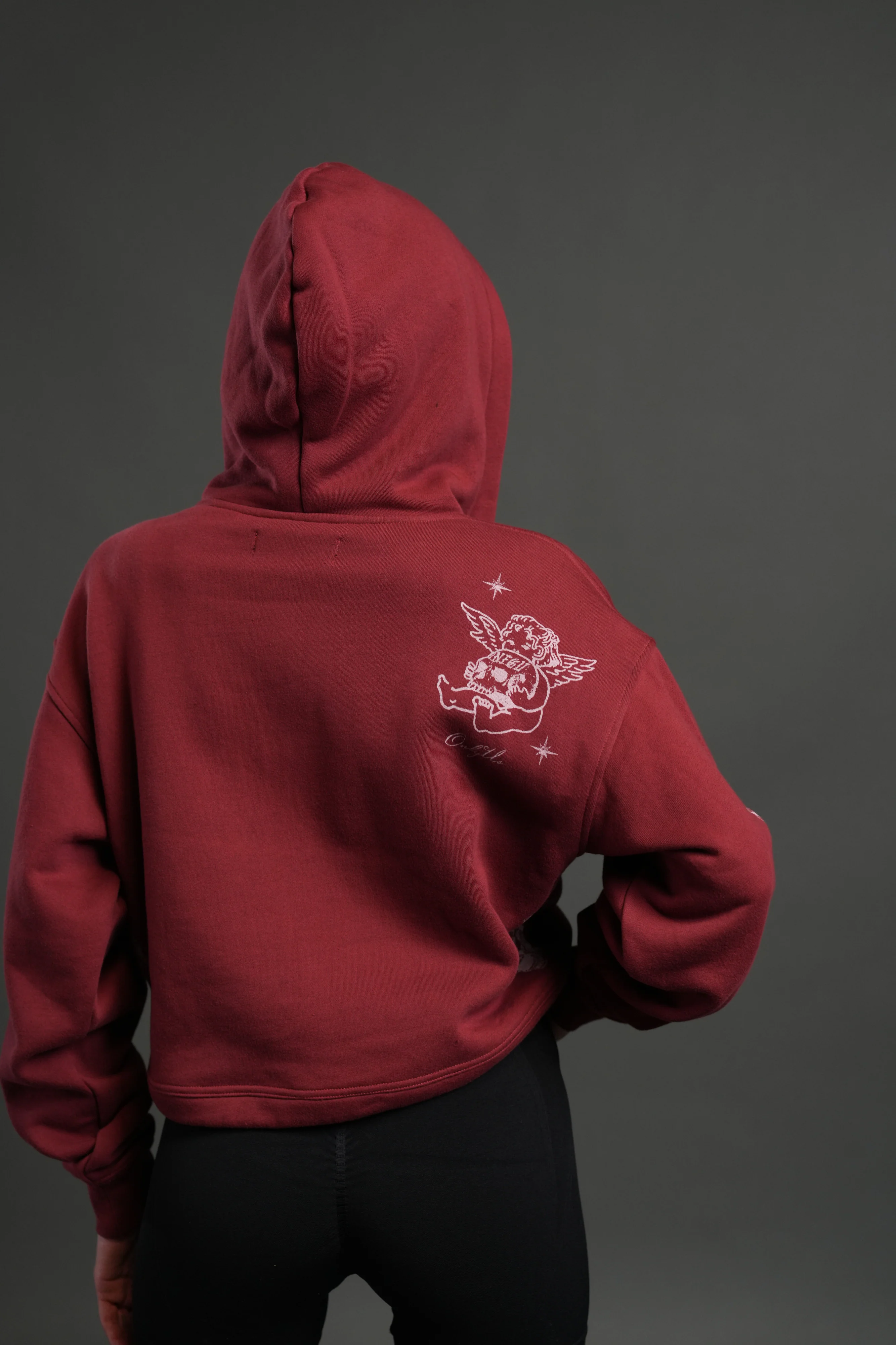 Fallen Cherub "Dempsey" (Cropped) Hoodie in Cherry Red - Image 6