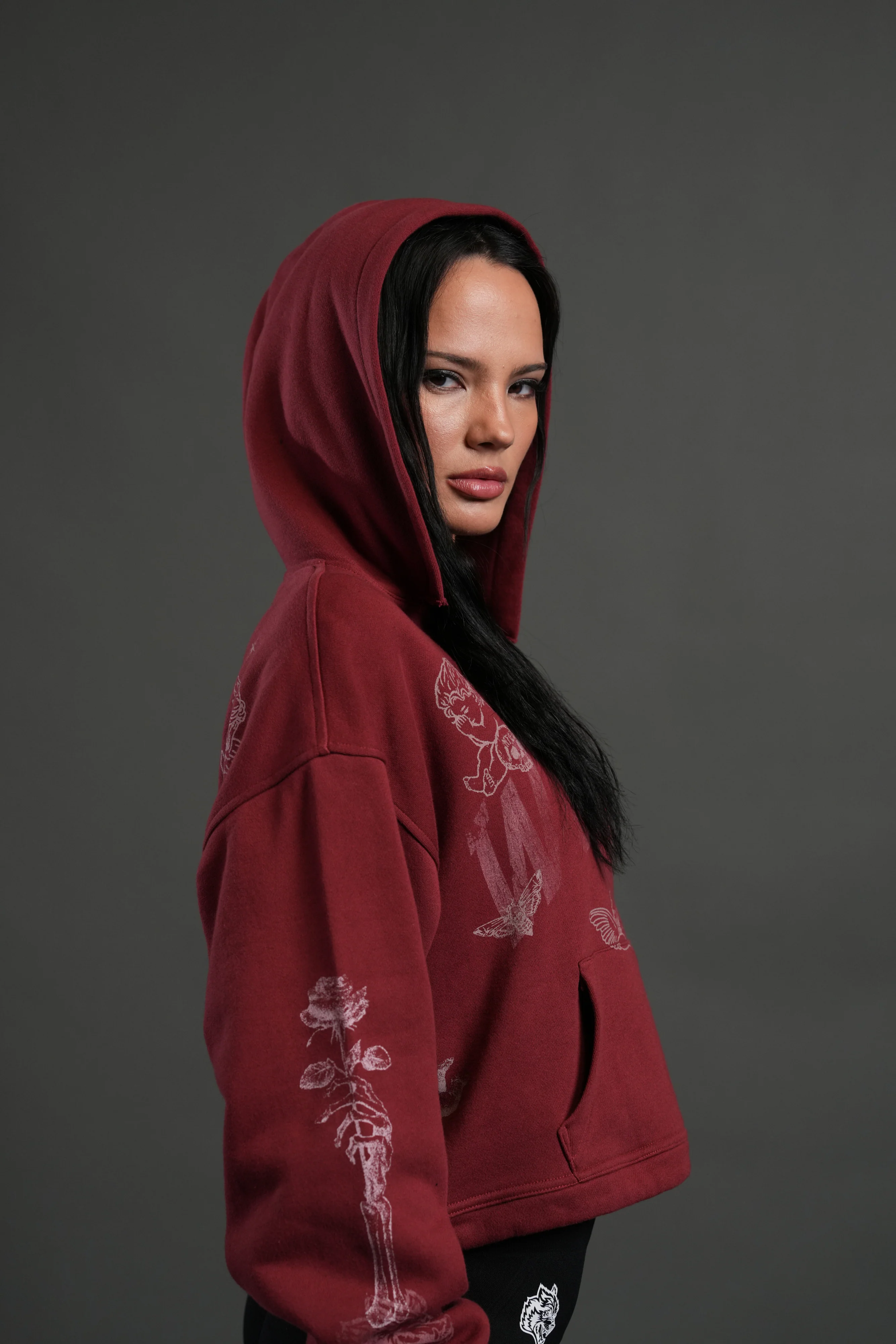 Fallen Cherub "Dempsey" (Cropped) Hoodie in Cherry Red - Image 7