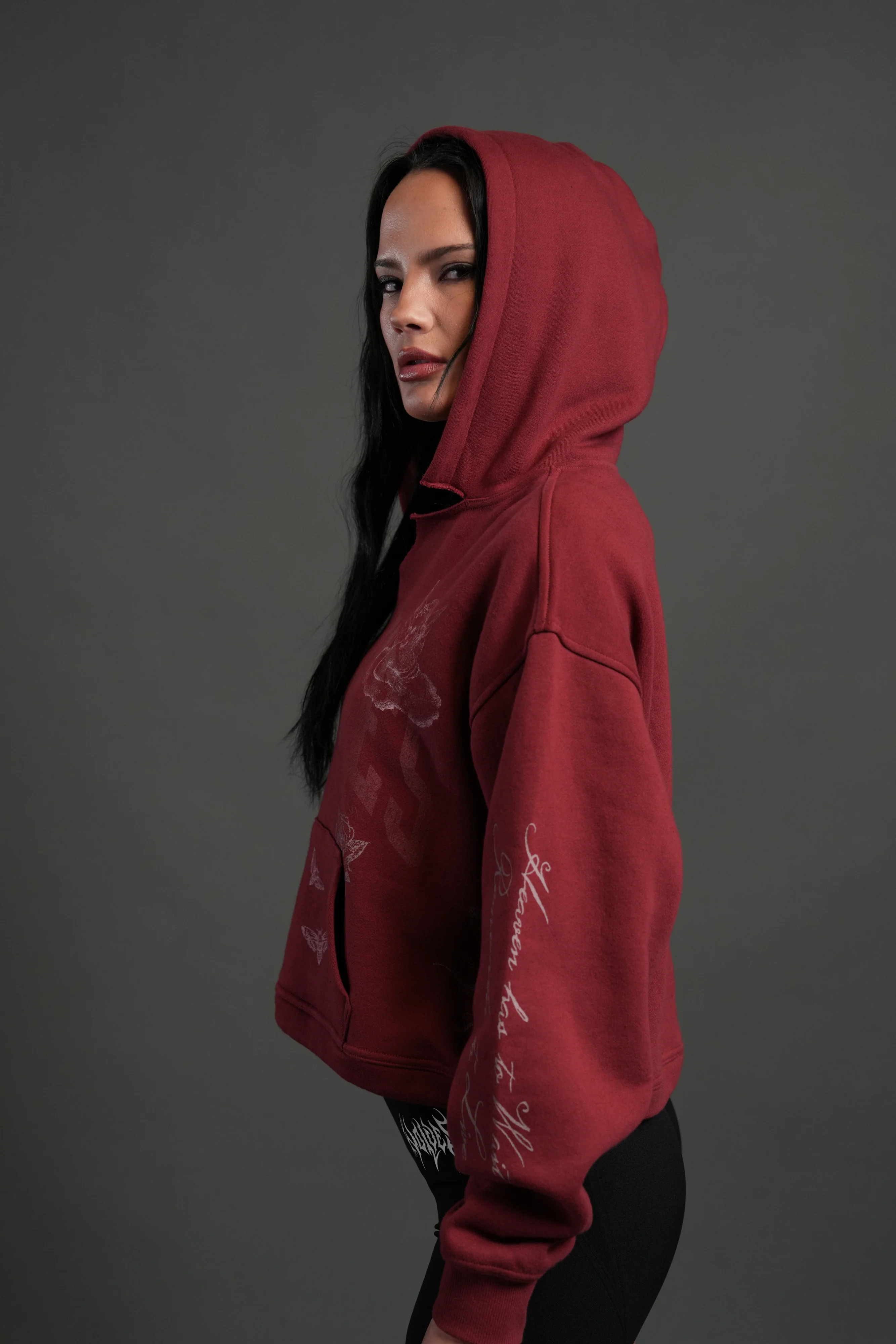 Fallen Cherub "Dempsey" (Cropped) Hoodie in Cherry Red - Image 8