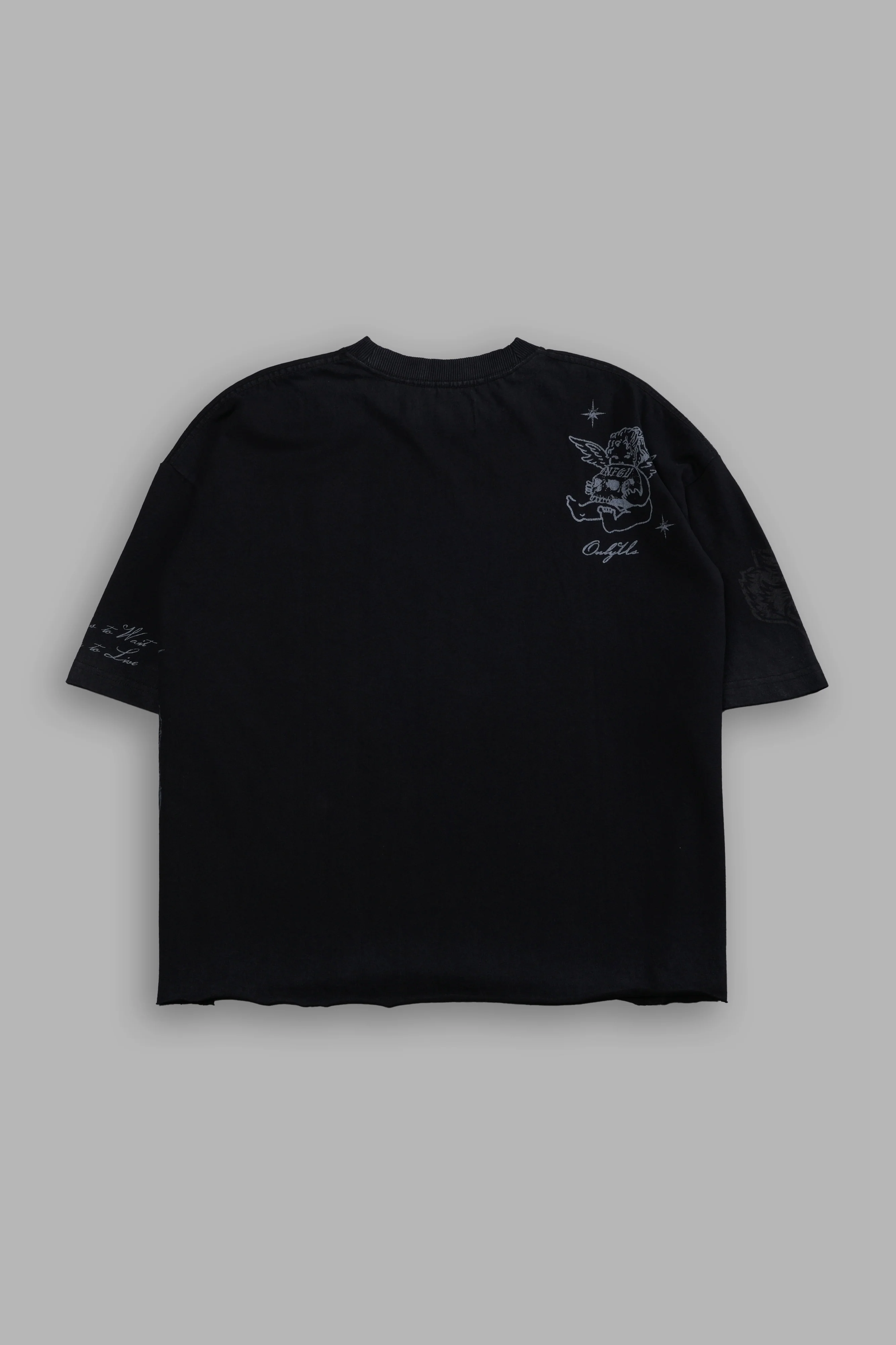 Fallen Cherub Grunge Raw Hem "Box Cut" Tee in Black Drift Wash - Image 3