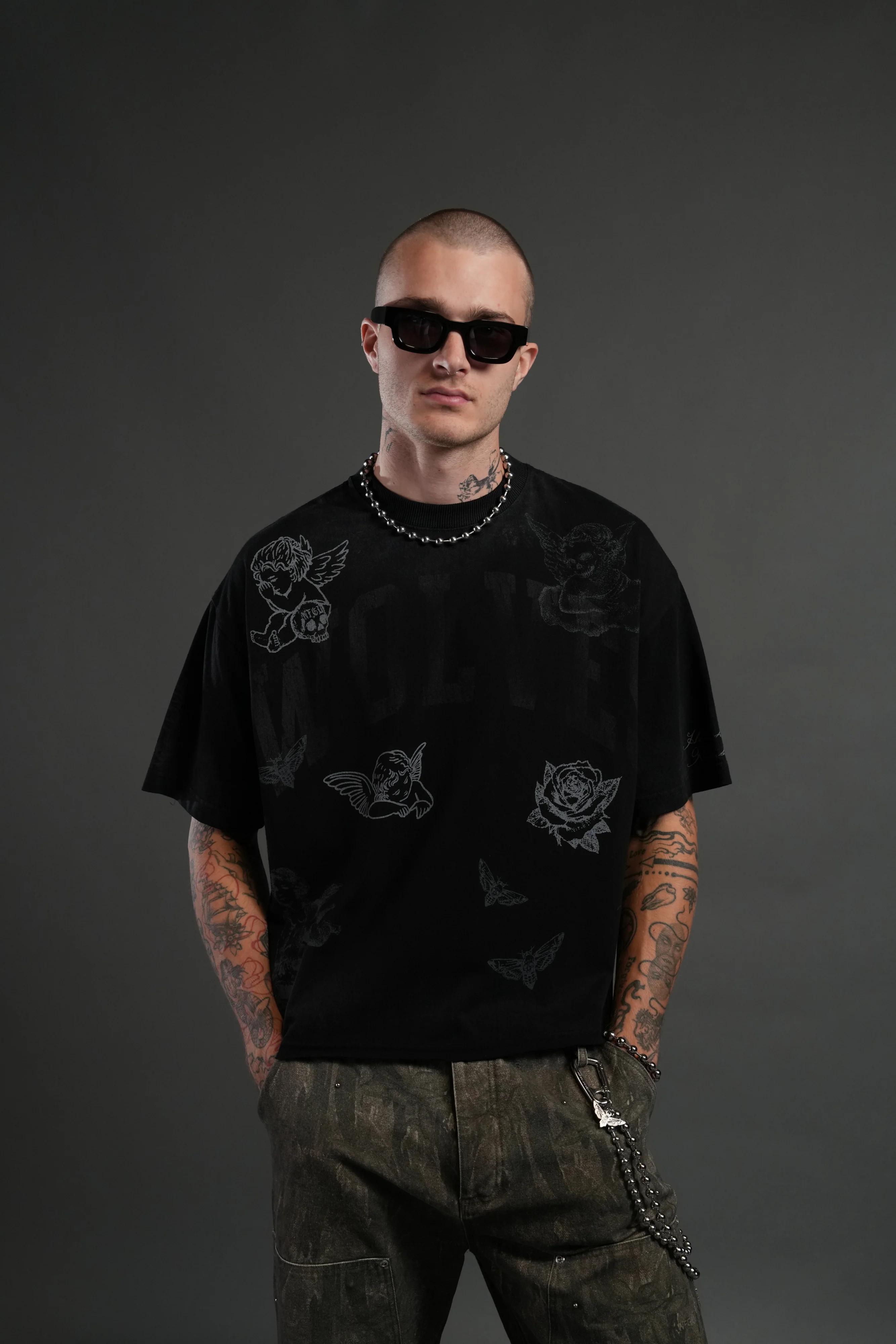 Fallen Cherub Grunge Raw Hem "Box Cut" Tee in Black Drift Wash - Image 4