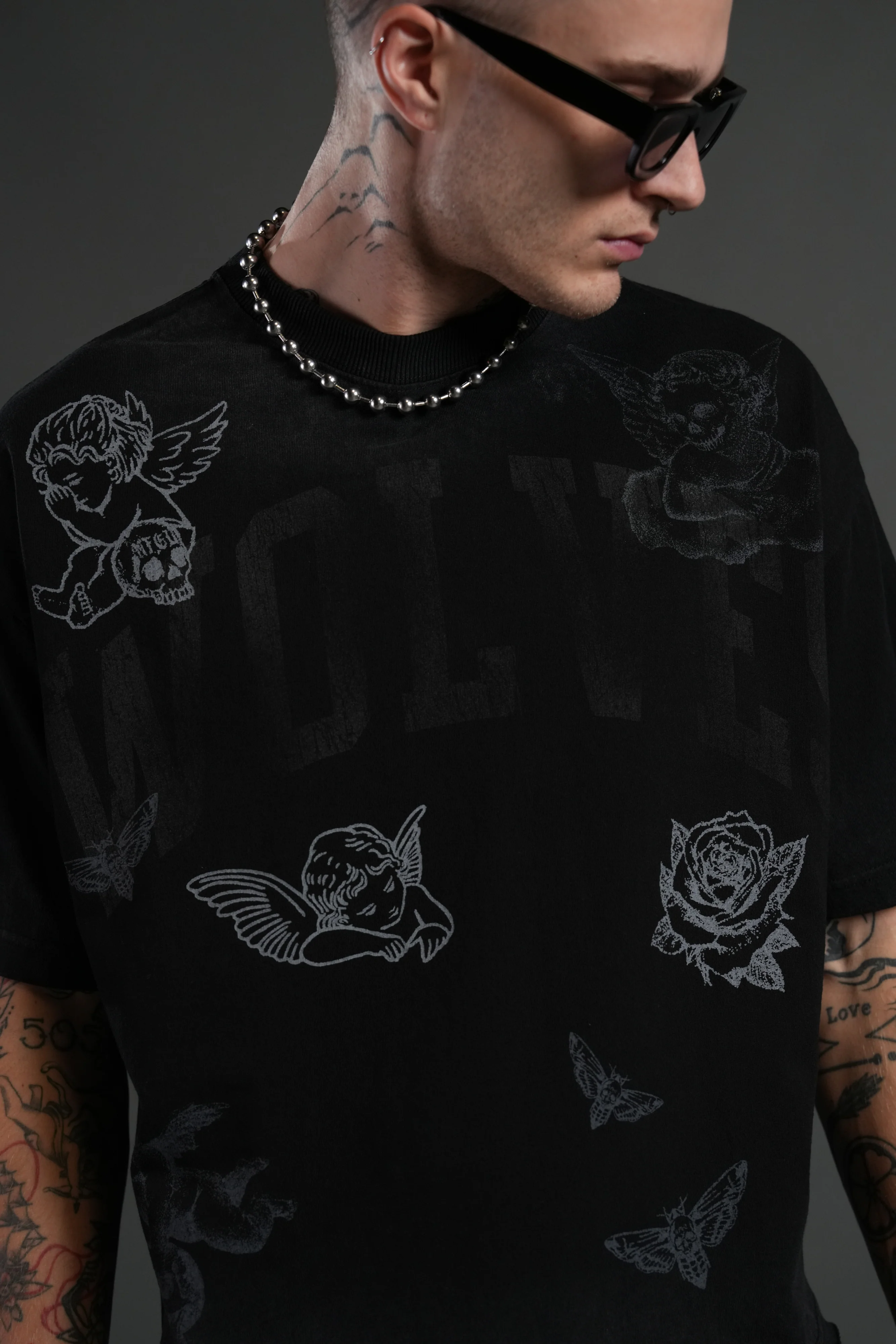 Fallen Cherub Grunge Raw Hem "Box Cut" Tee in Black Drift Wash - Image 7