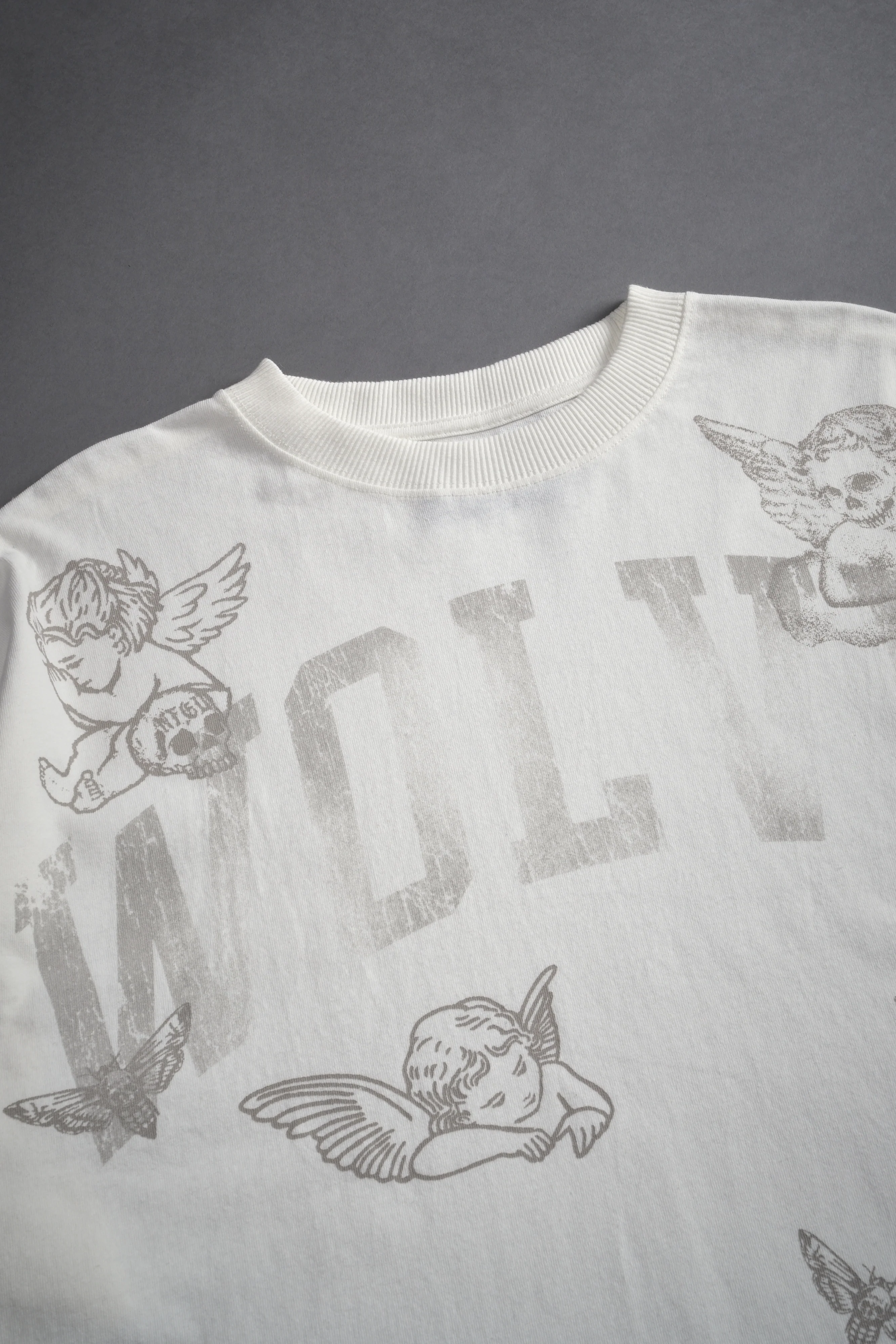Fallen Cherub Grunge Raw Hem "Box Cut" Tee in Cream - Image 10