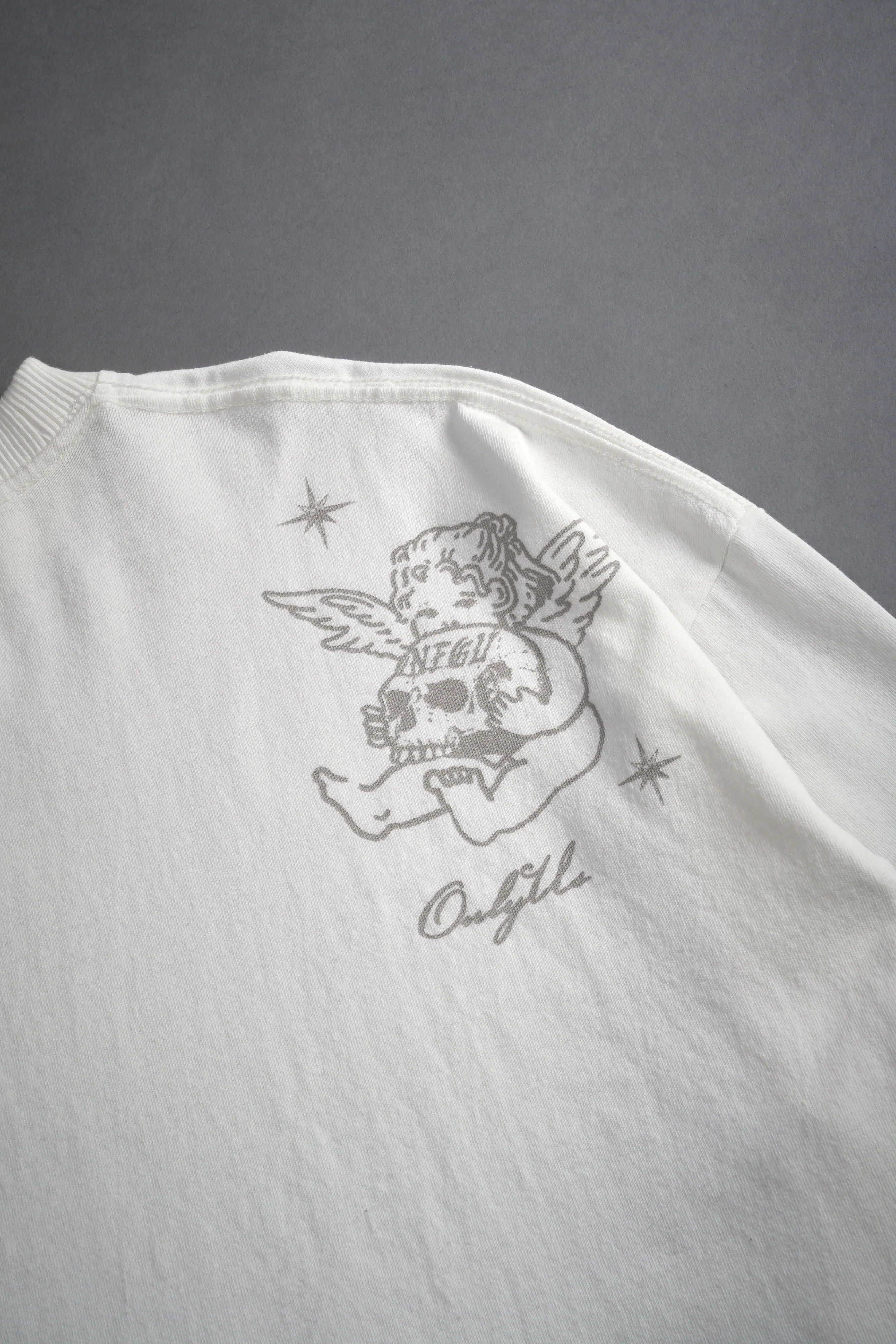 Fallen Cherub Grunge Raw Hem "Box Cut" Tee in Cream - Image 13