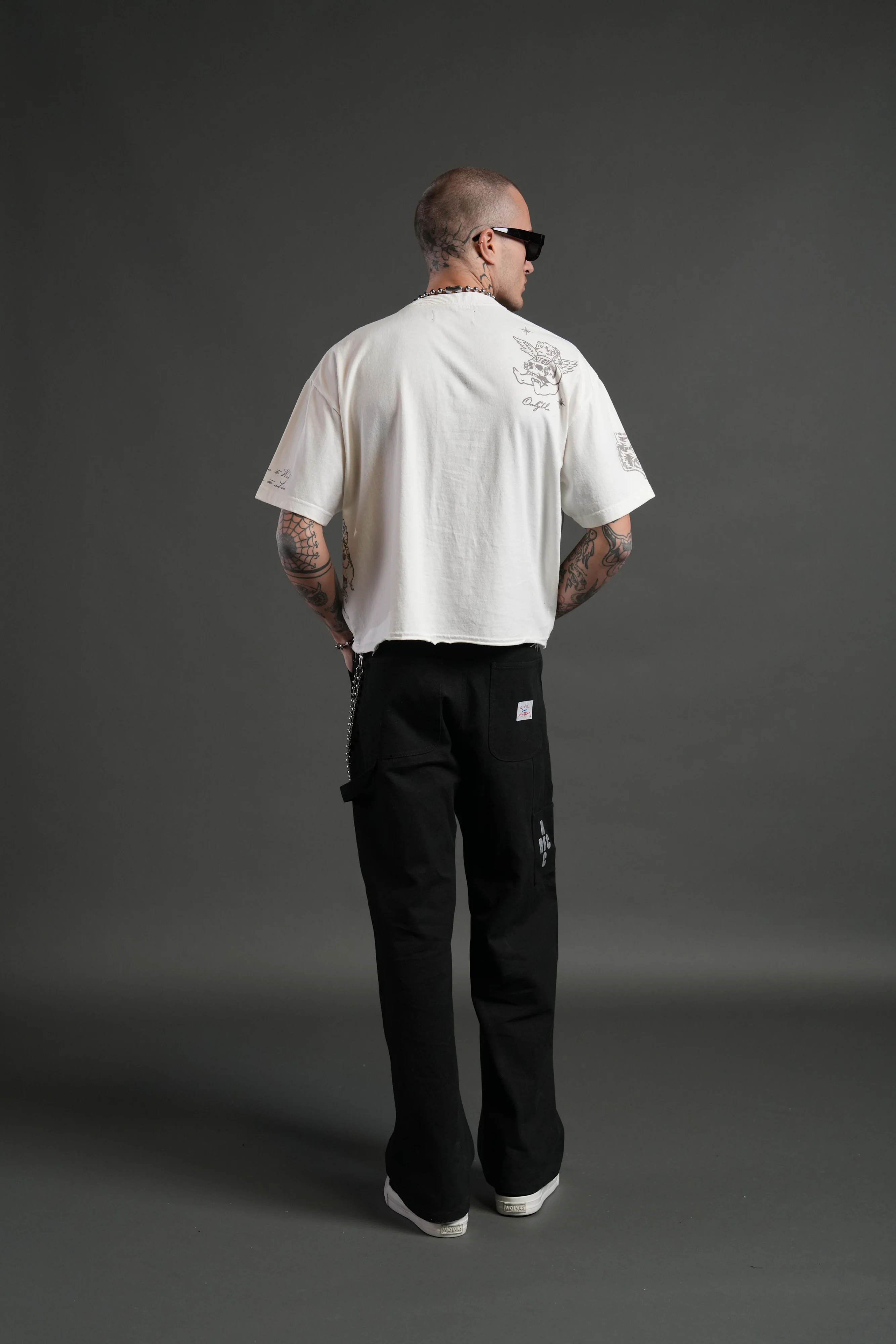 Fallen Cherub Grunge Raw Hem "Box Cut" Tee in Cream - Image 6