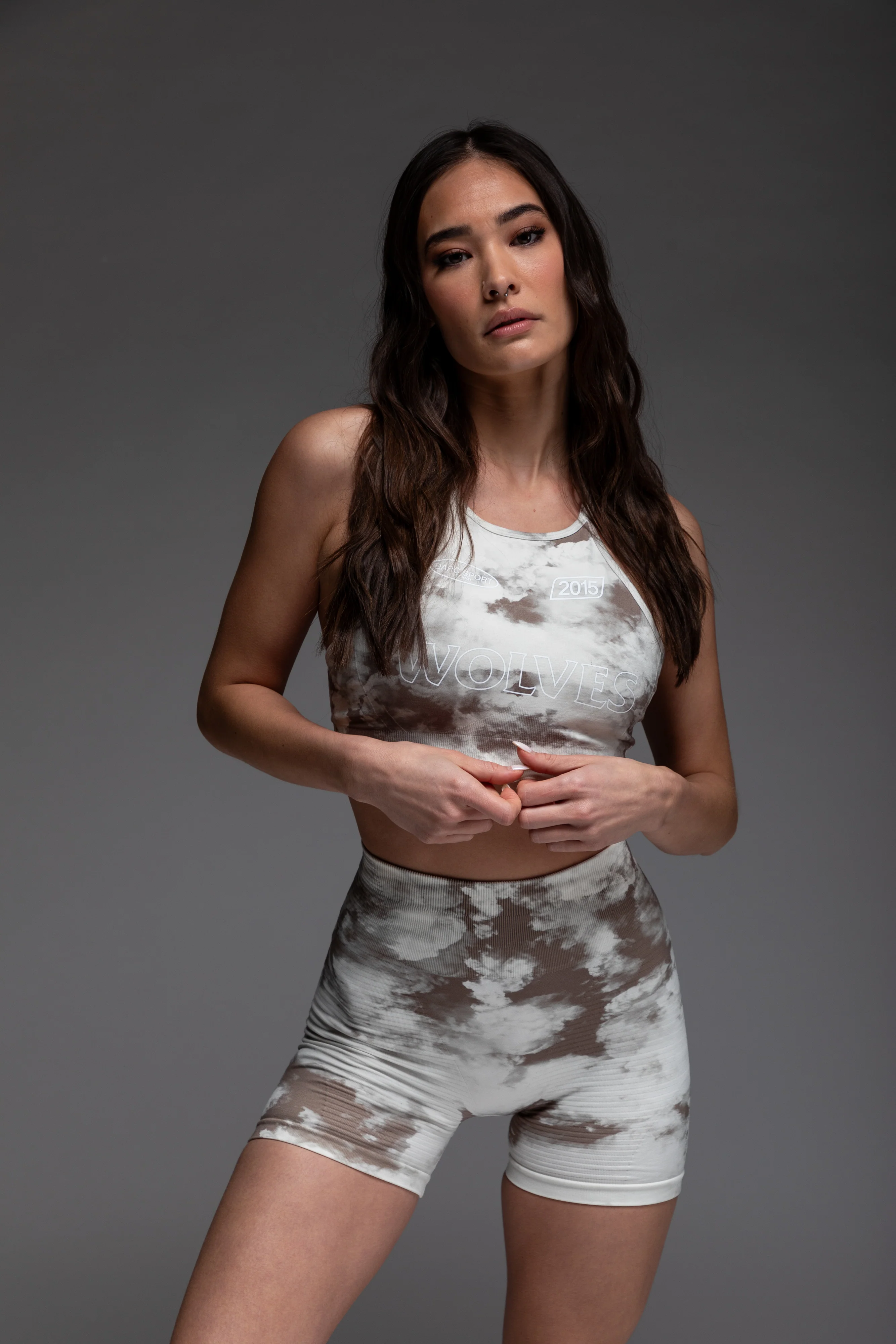 Faster "Everson Seamless" High Neck Bra in Stone Ghost Clouds - Image 7