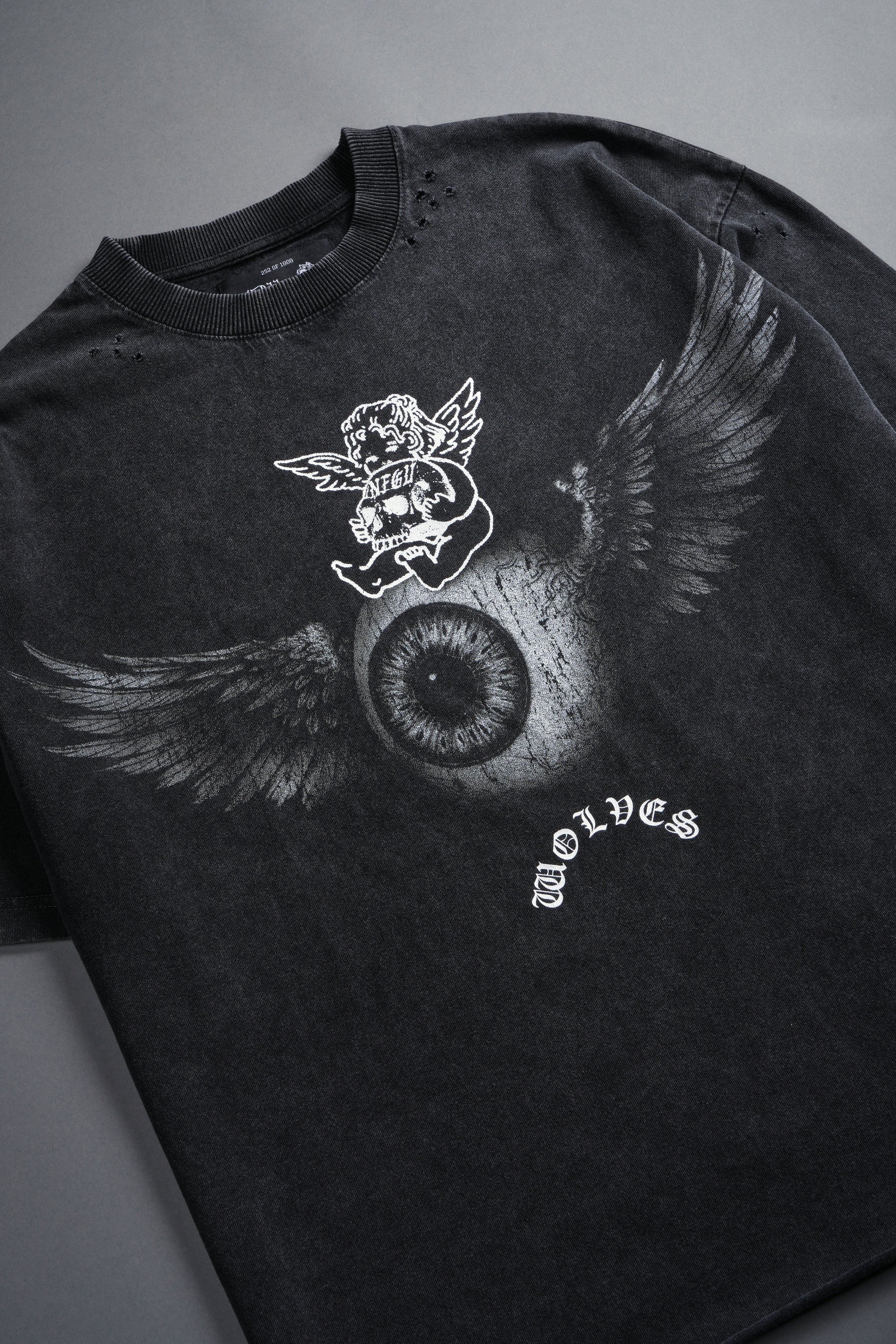 Flight Club Distressed Grunge Mid-Length Raw Hem Tee in Black - Image 10