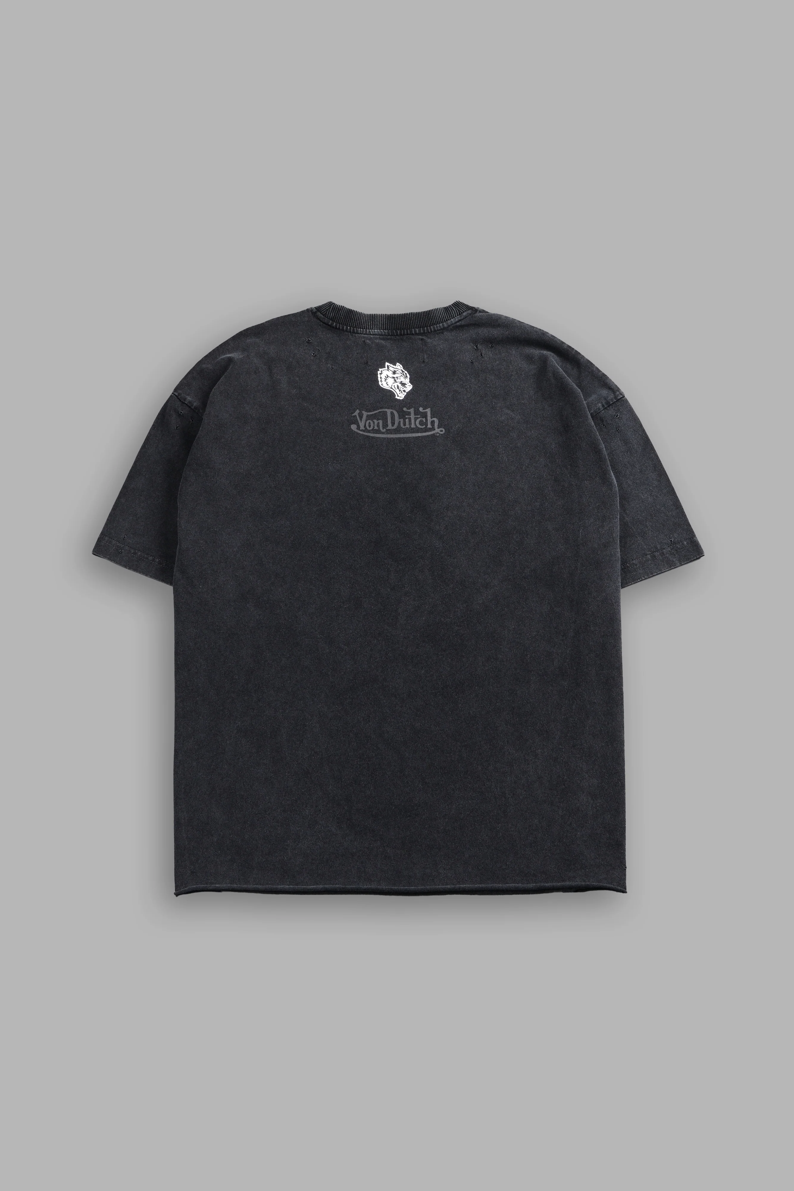 Flight Club Distressed Grunge Mid-Length Raw Hem Tee in Black - Image 3