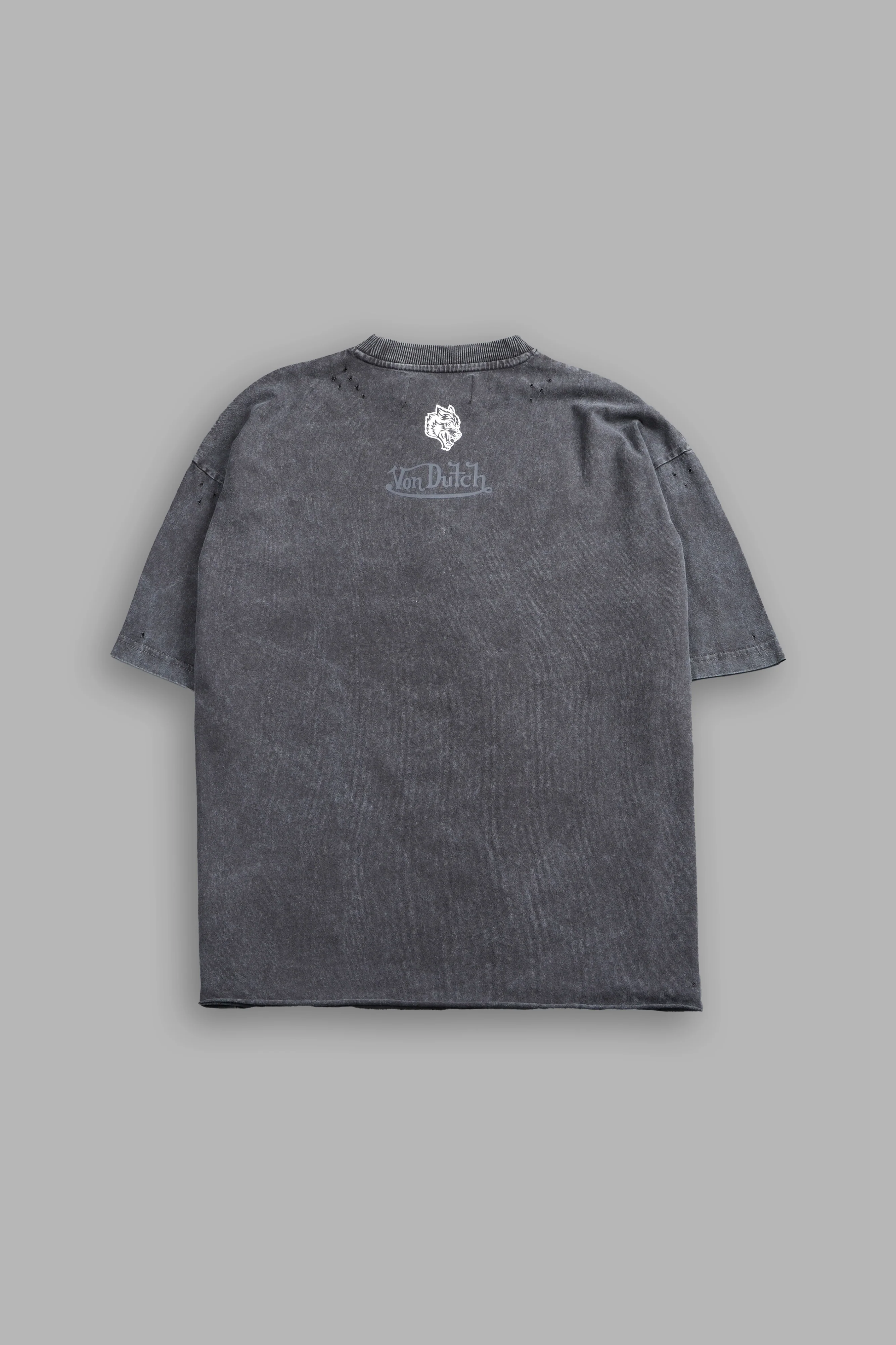 Flight Club Distressed Grunge Mid-Length Raw Hem Tee in Wolf Gray - Image 3
