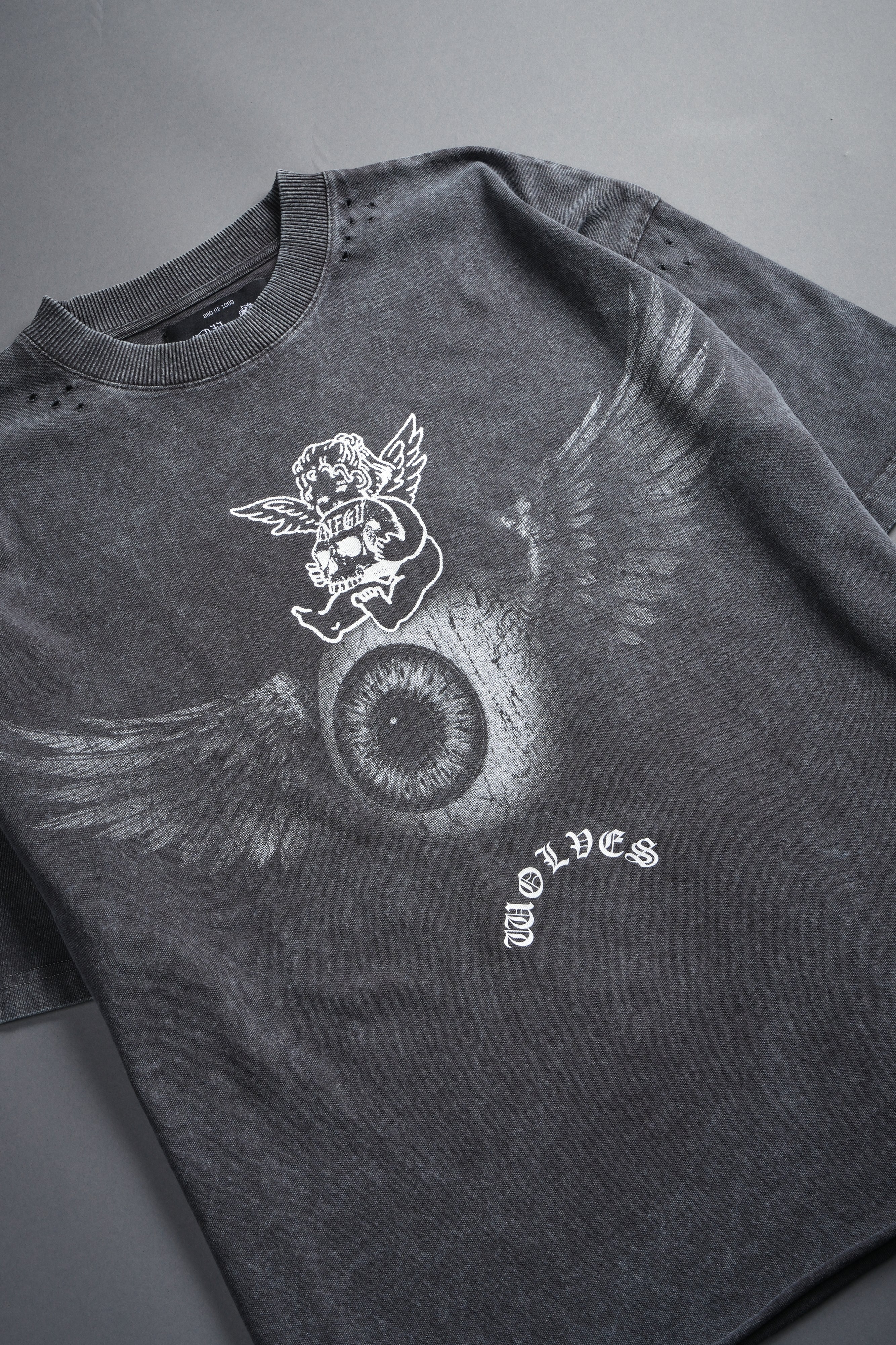 Flight Club Distressed Grunge Mid-Length Raw Hem Tee in Wolf Gray - Image 8