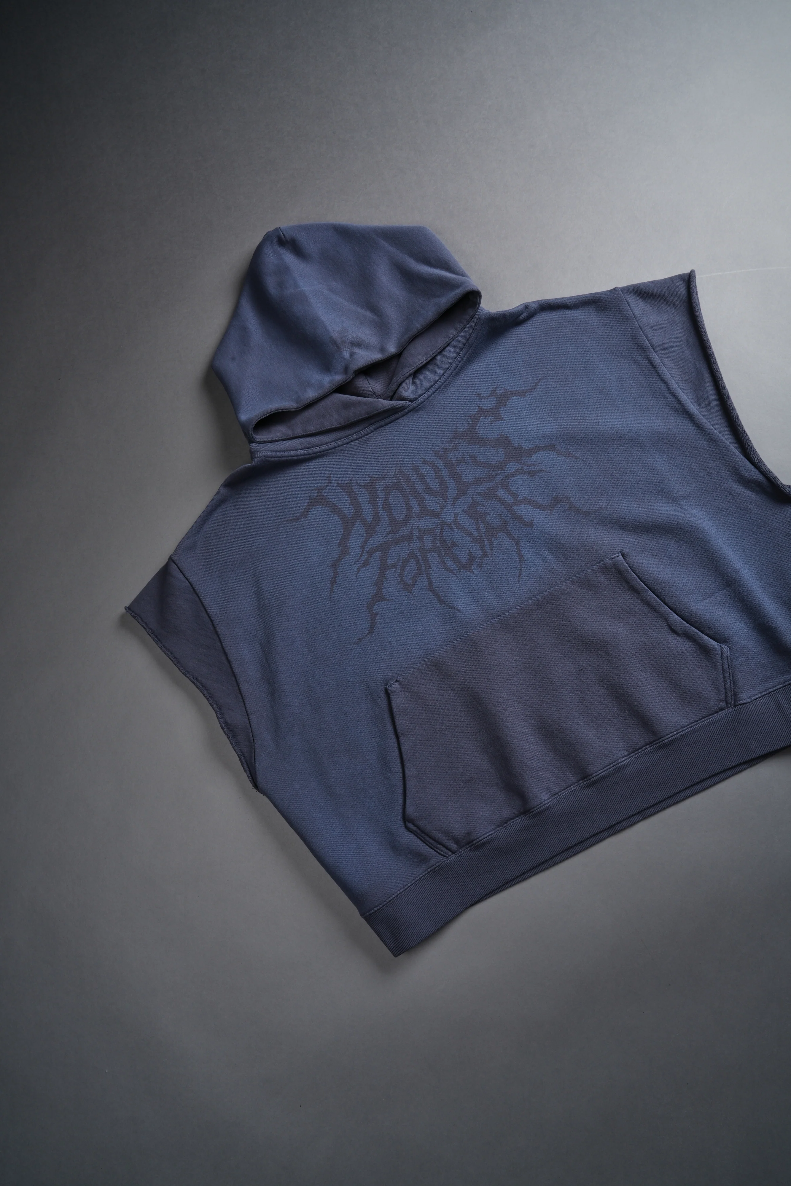 Forged From Iron Grunge Gage Cap Sleeve Hoodie in Midnight Blue Horizon Sun Fade - Image 6