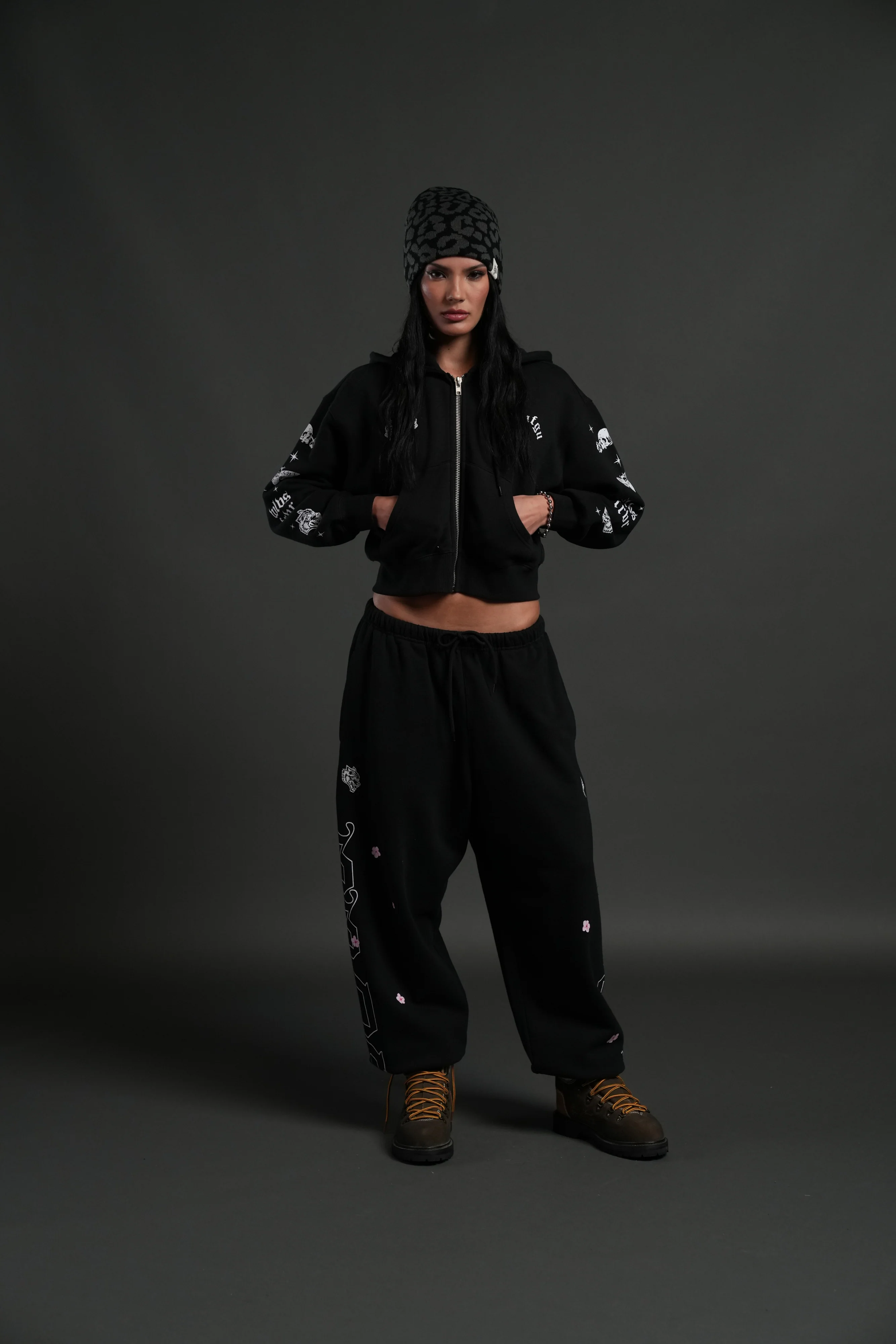 FRVR in the Stars "Sage" Cropped Zip Hoodie in Black - Image 3
