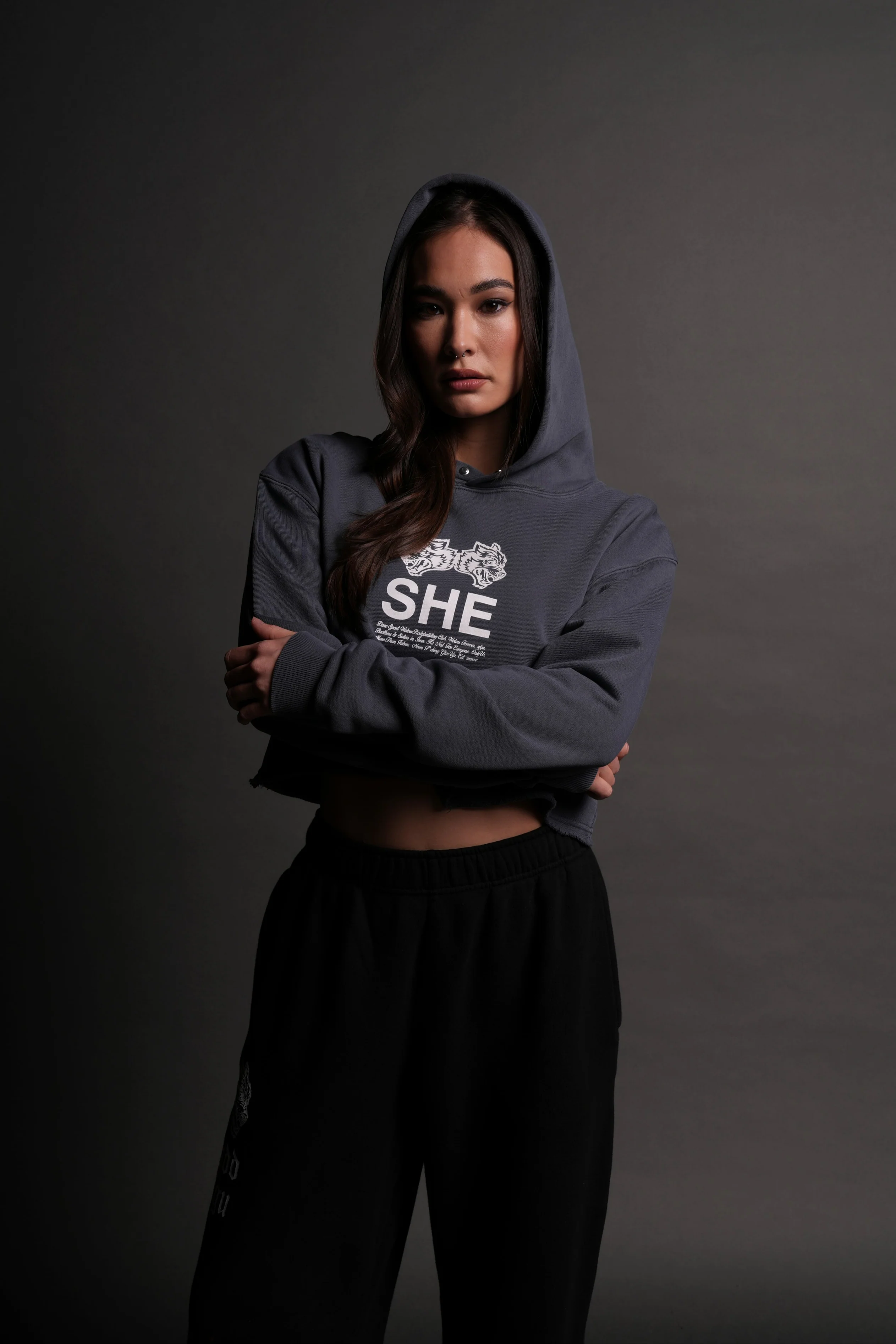Gritty "Pierce" (Cropped) Hoodie in Darc Blue - Image 2