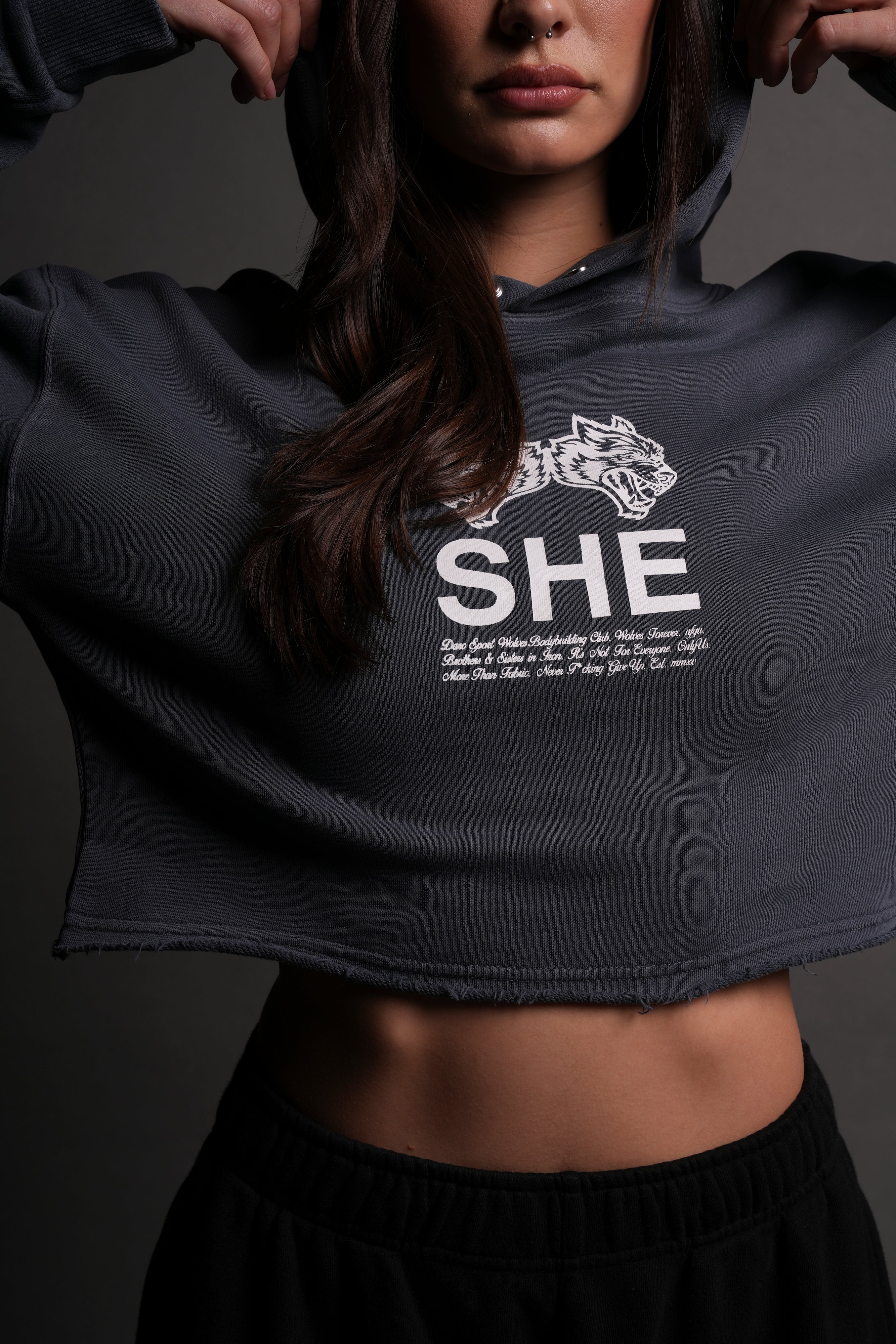 Gritty "Pierce" (Cropped) Hoodie in Darc Blue - Image 5