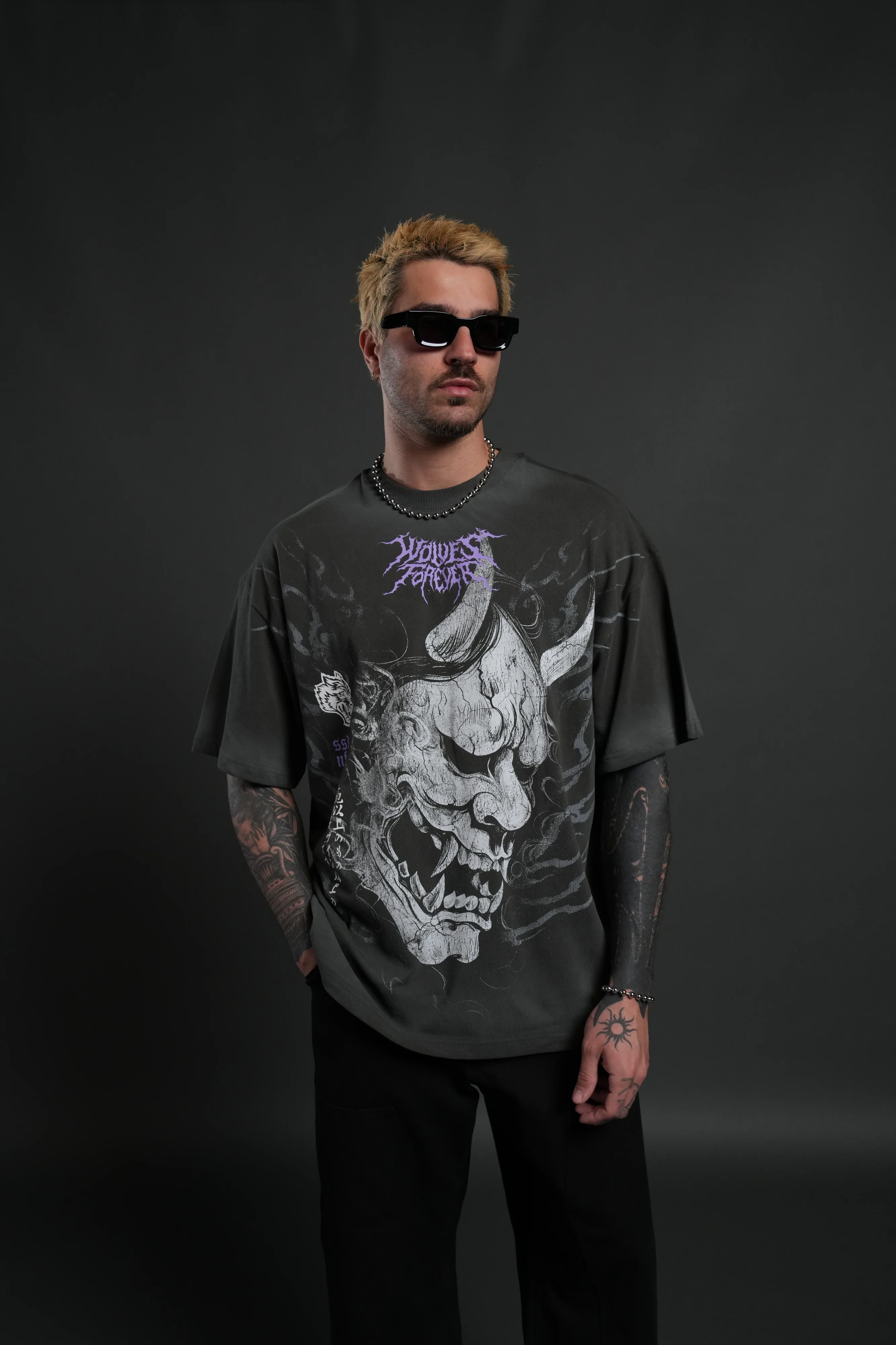 Hannya Inferno "Premium" Oversized Tee in Wolf Gray Sun Fade - Image 4