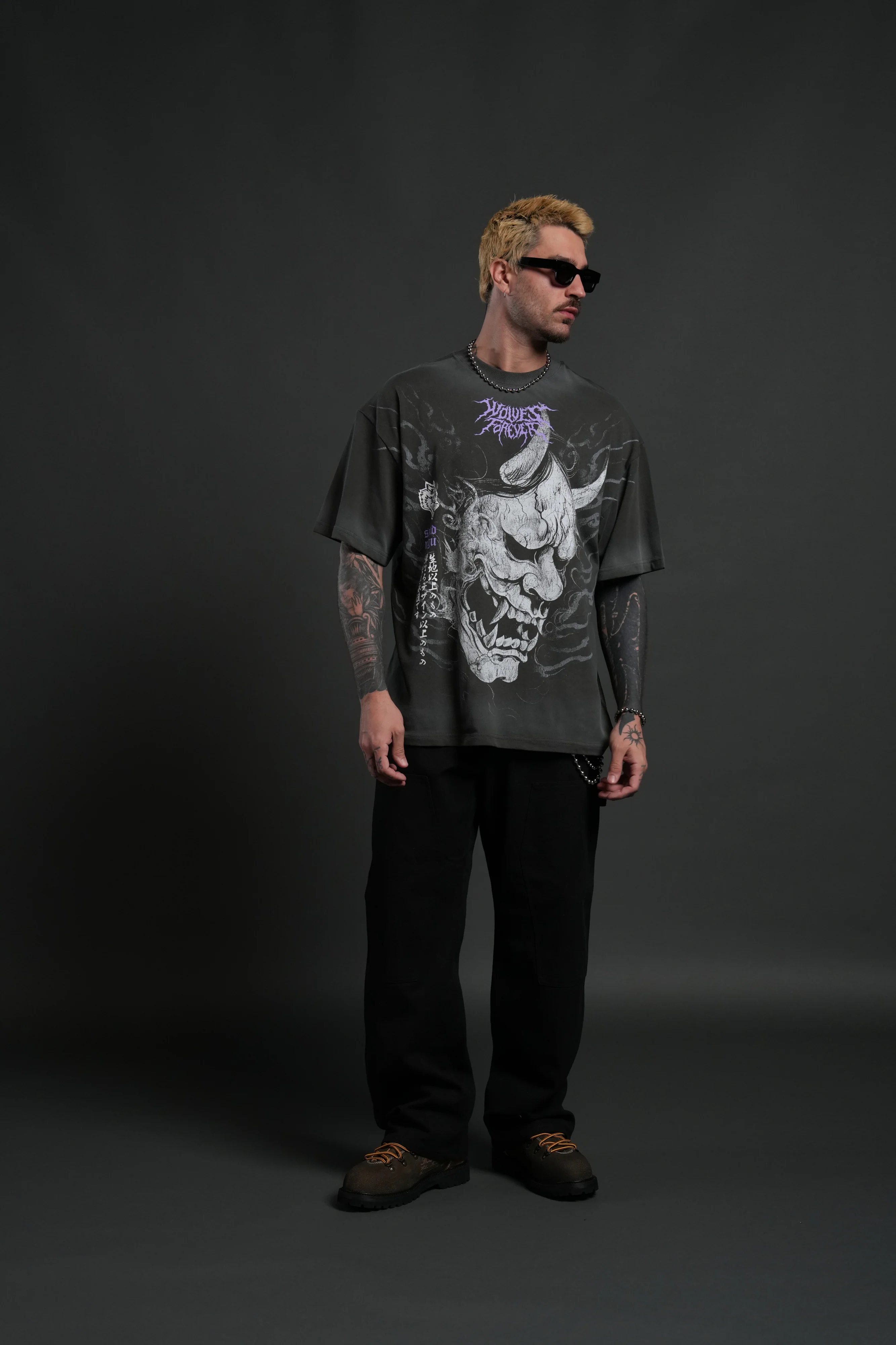Hannya Inferno "Premium" Oversized Tee in Wolf Gray Sun Fade - Image 5